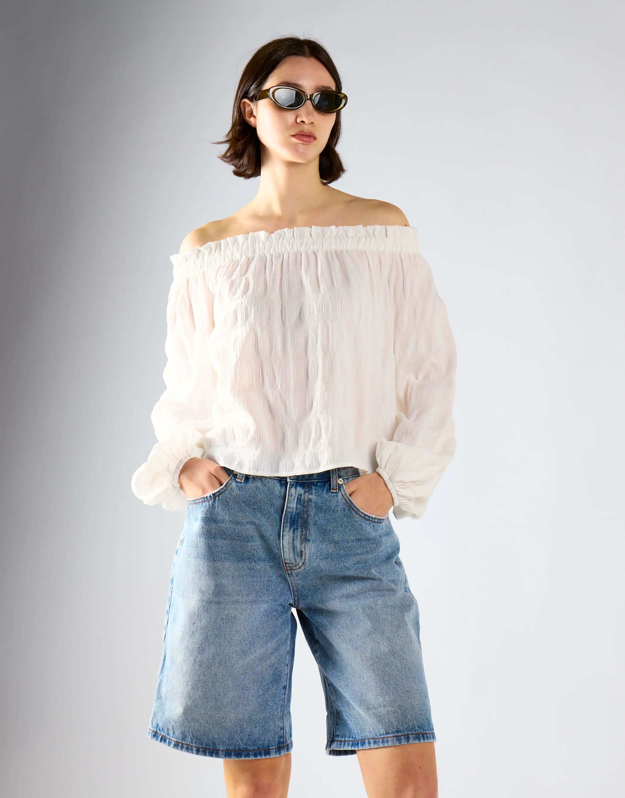 White-Check Swing Bardot-Top - Image 3