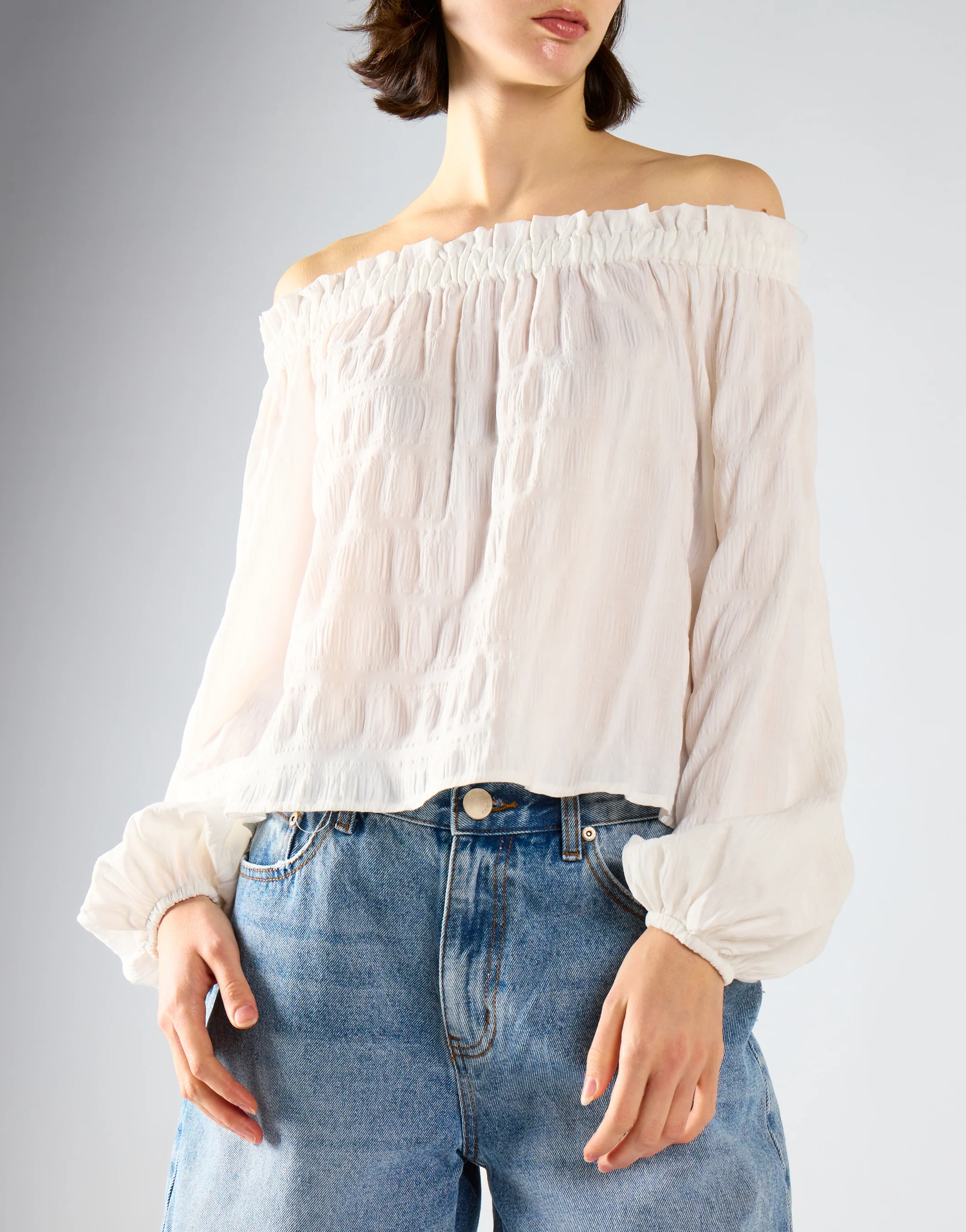 White-Check Swing Bardot-Top - Image 4