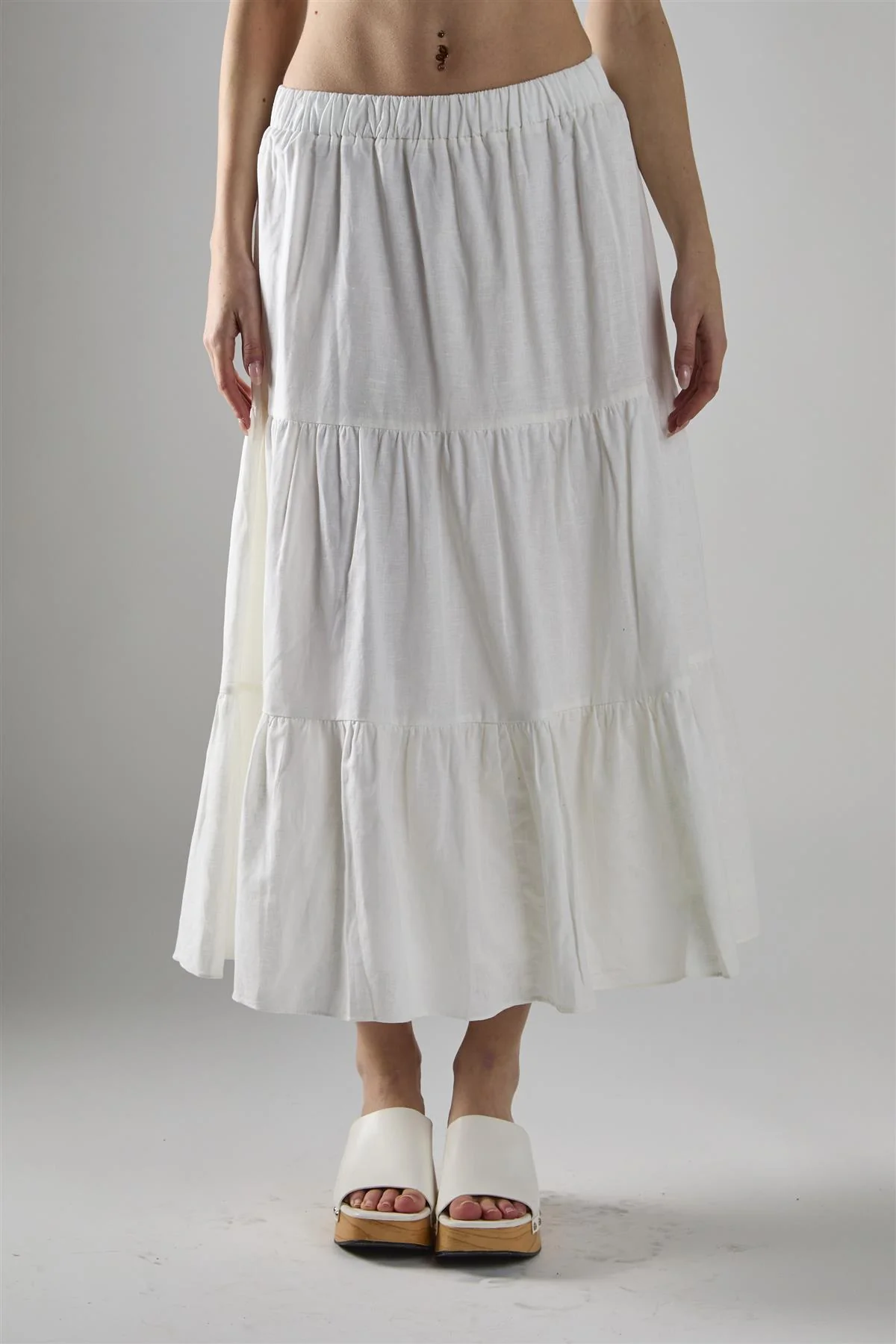 White Chiffon Tiered Midaxi-Skirt - Image 3
