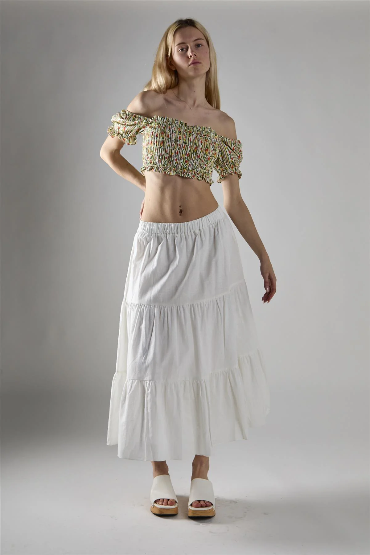 White Chiffon Tiered Midaxi-Skirt - Image 5