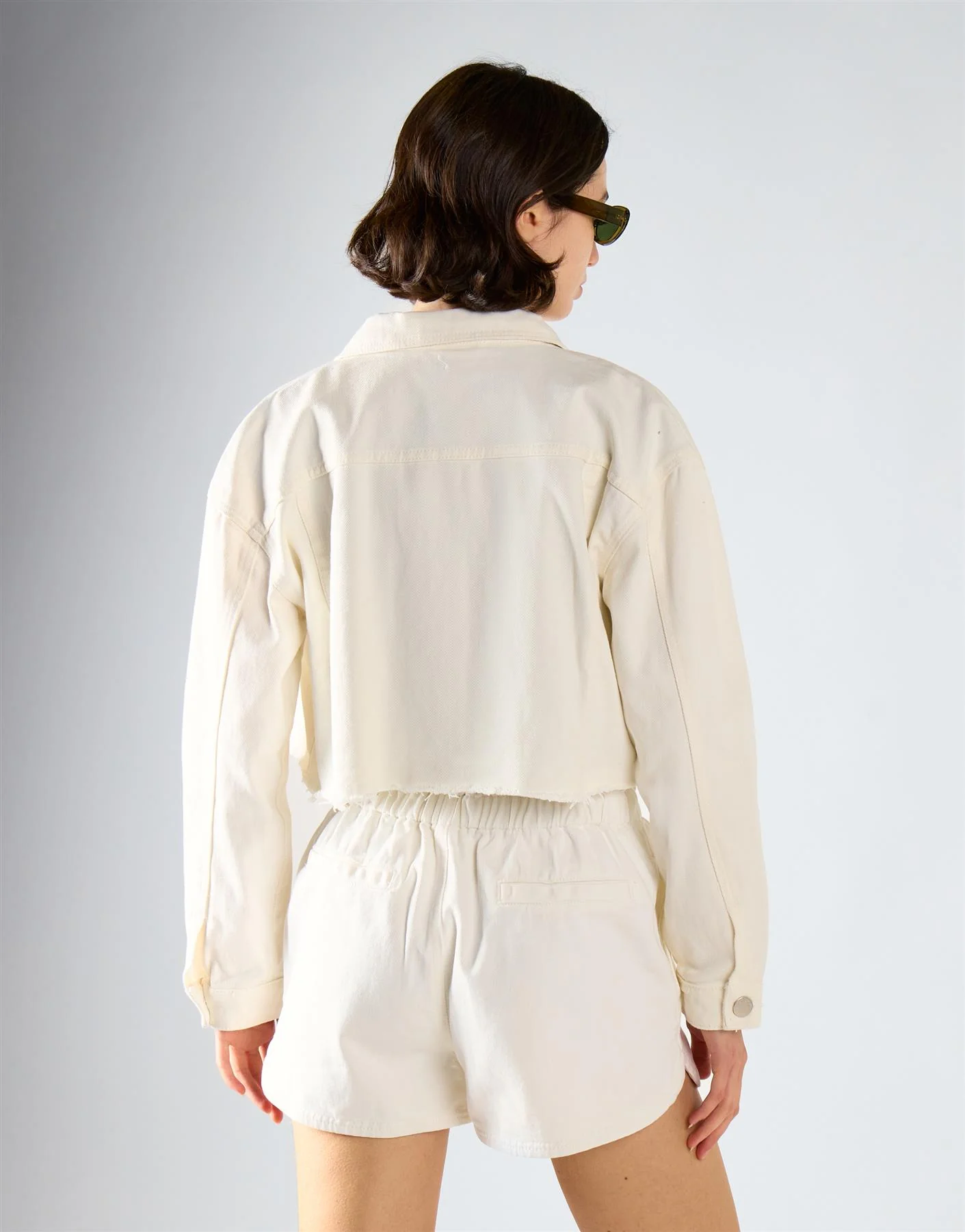White Cropped Denim Jacket - Image 2
