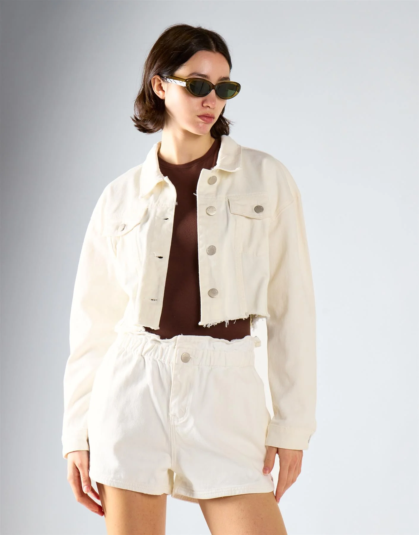 White Cropped Denim Jacket - Image 3