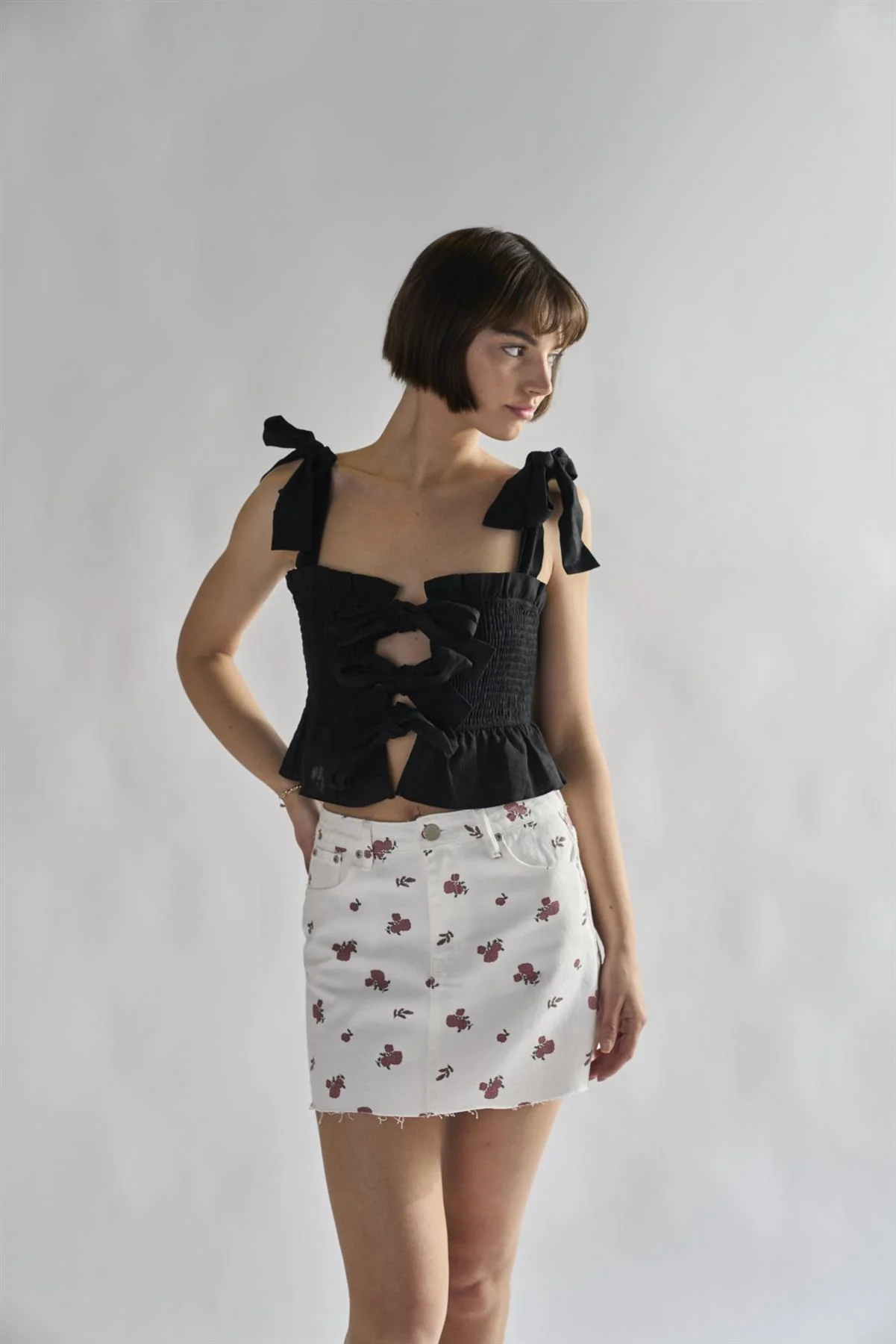 White-Ditsy-Denim Mini-Skirts - Image 3