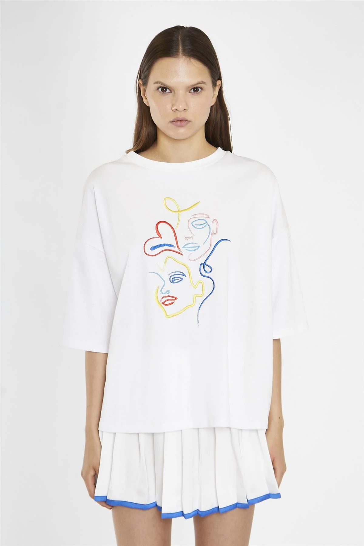 White Embroidered Oversized-T-Shirt - Image 2