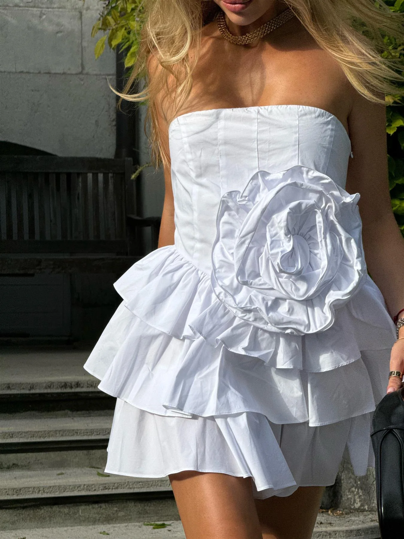 White Frill Layered Mini-Dress - Image 3