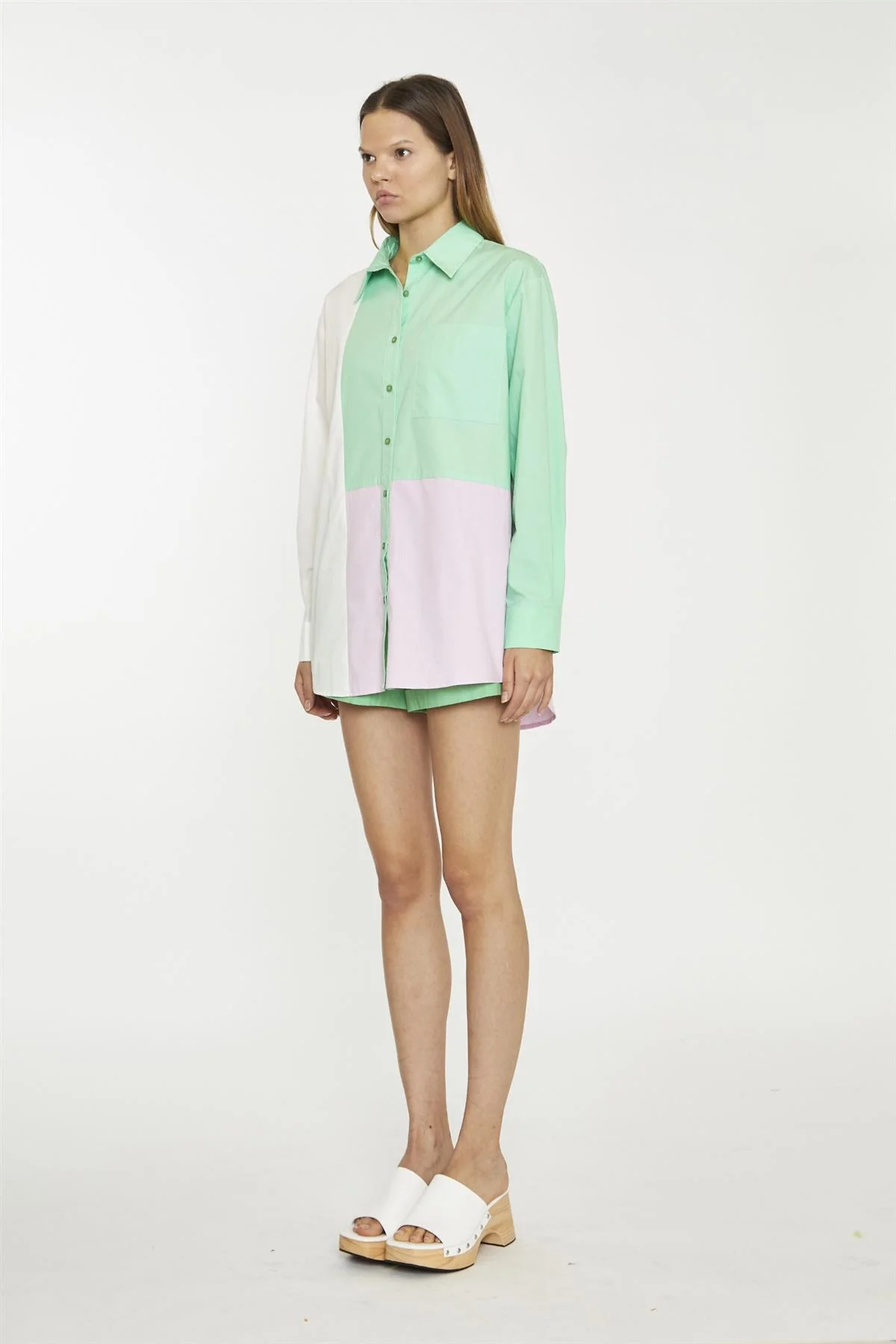 White Green Pink Colour Block Long-Sleeve-Top - Image 4