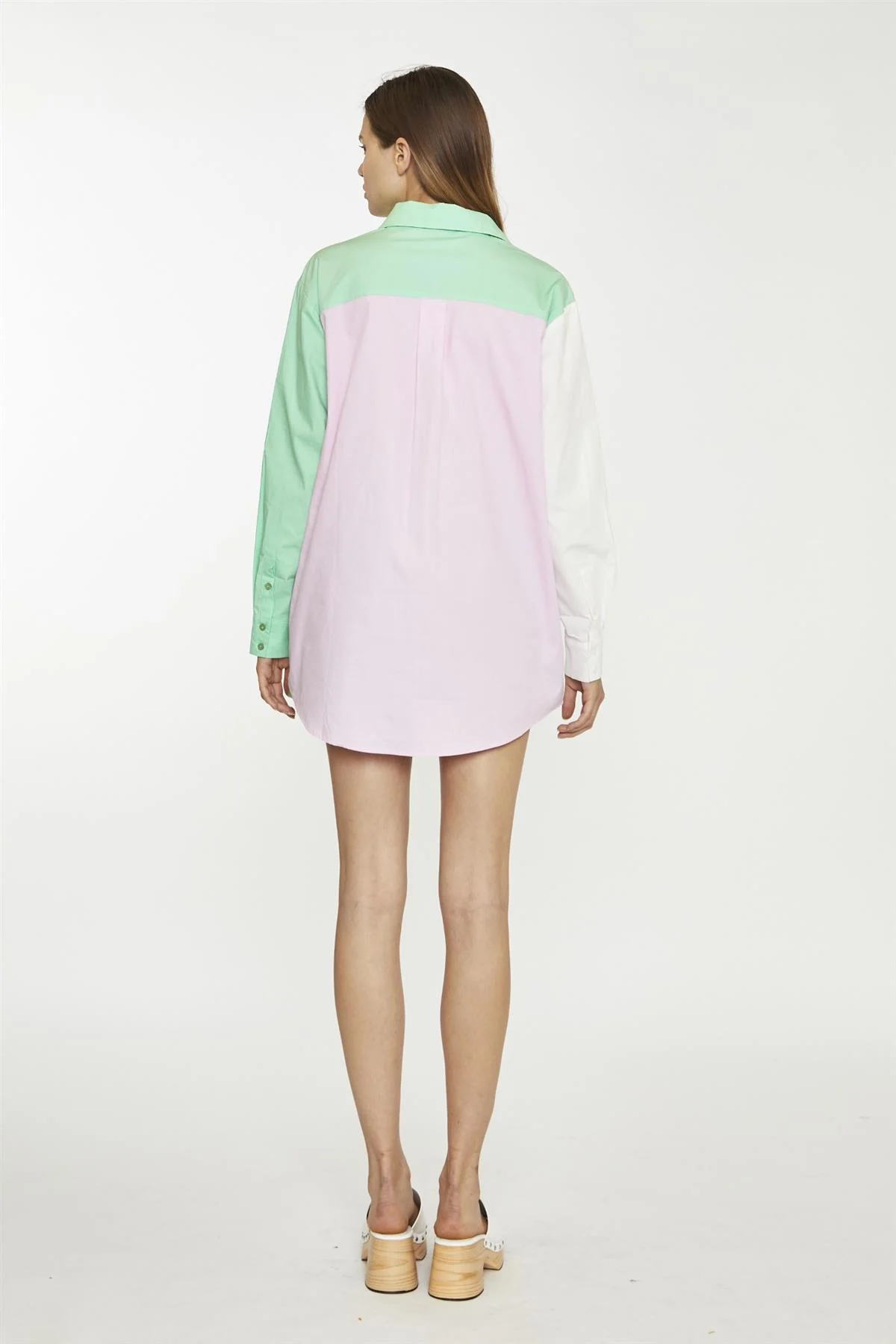 White Green Pink Colour Block Long-Sleeve Top - Image 2