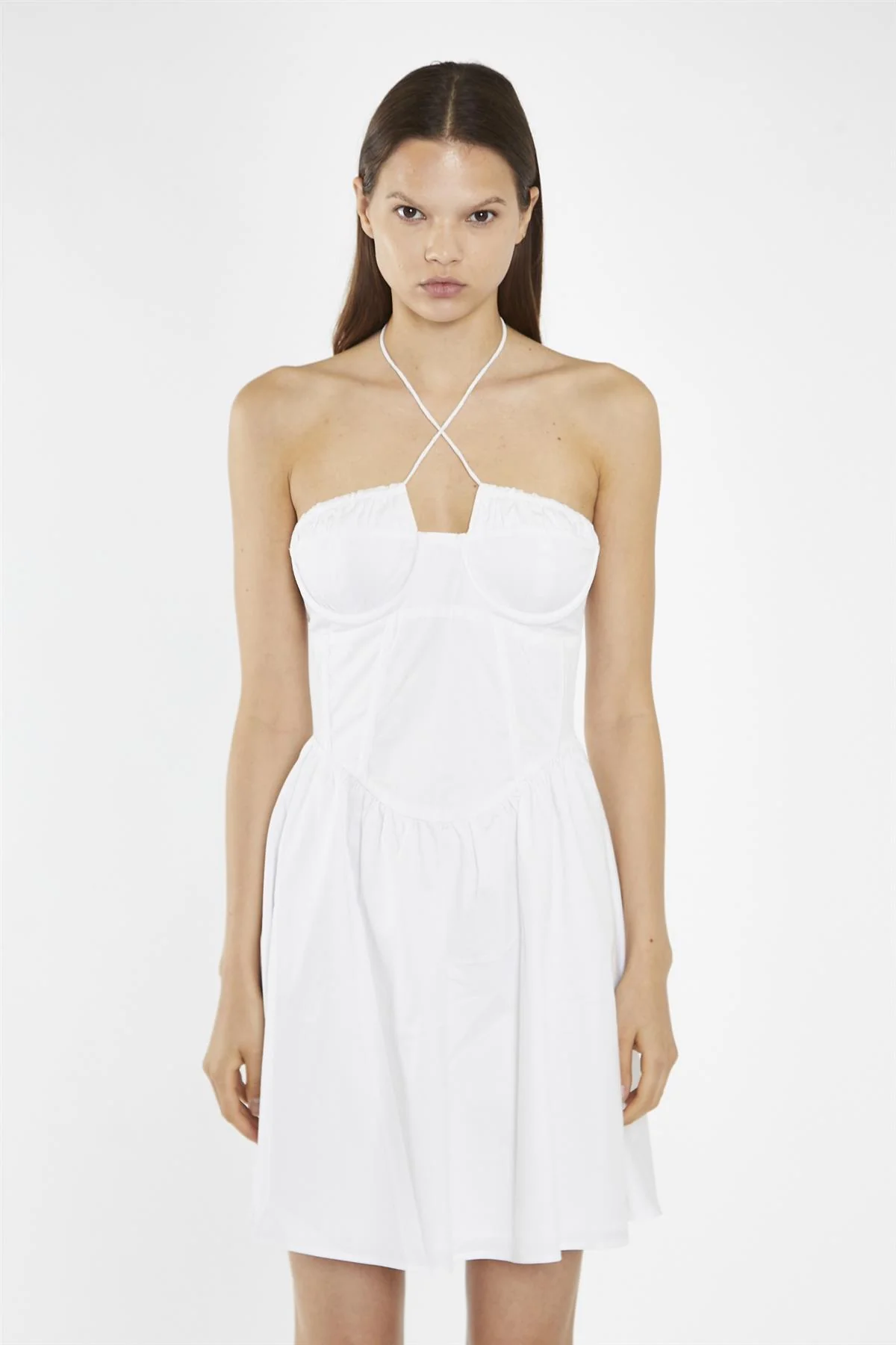 White Halterneck Corset Mini-Dress - Image 3