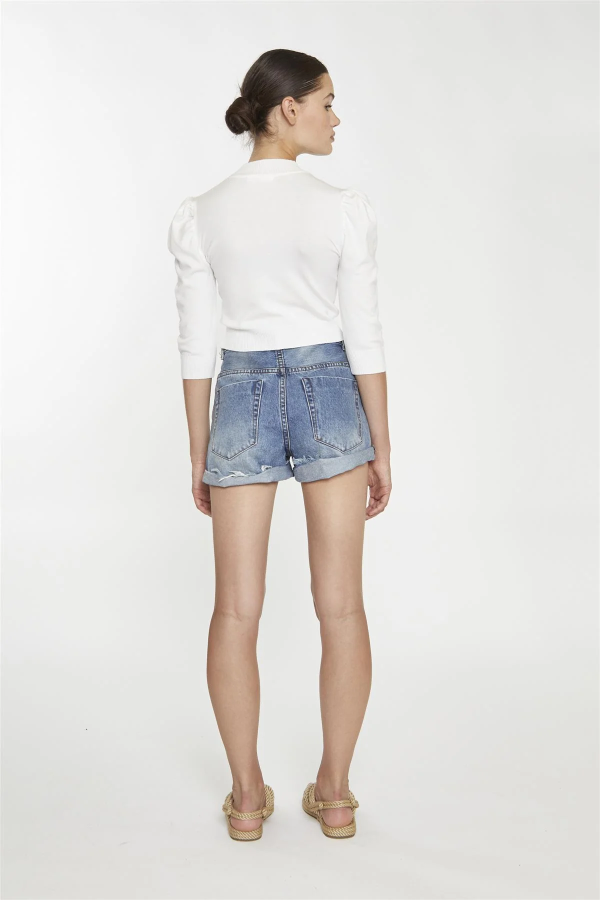 White High Neck Puff Shoulder Top - Image 2