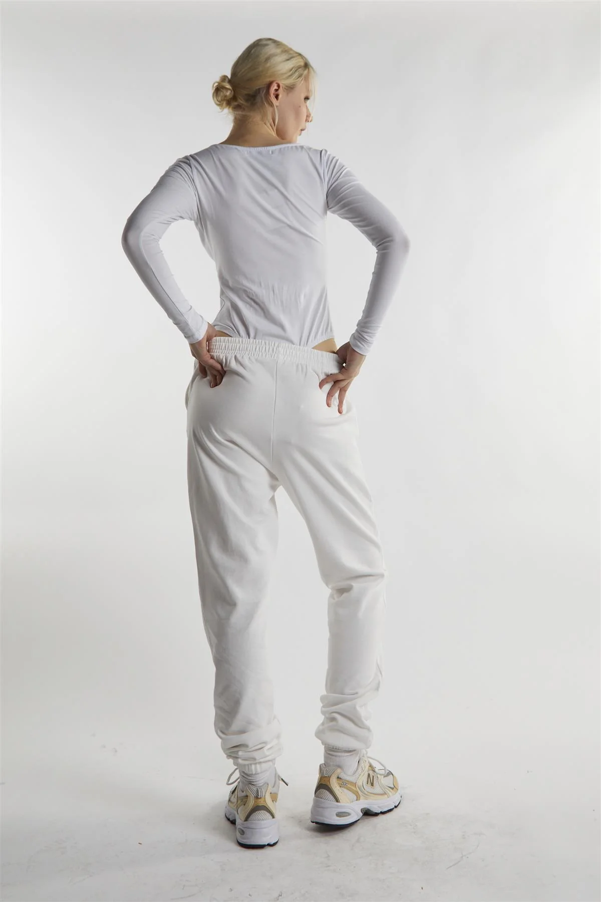 White Loopback Slouchy Fit Joggers - Image 2