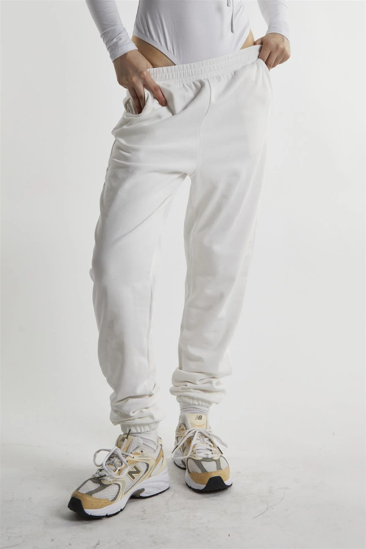 White Loopback Slouchy Fit Joggers - Image 3
