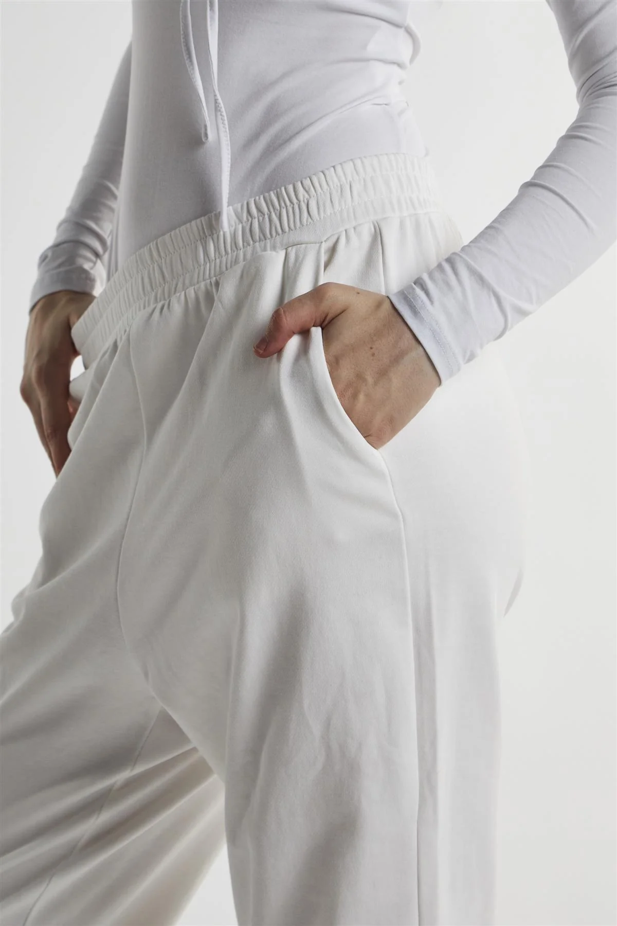 White Loopback Slouchy Fit Joggers - Image 4