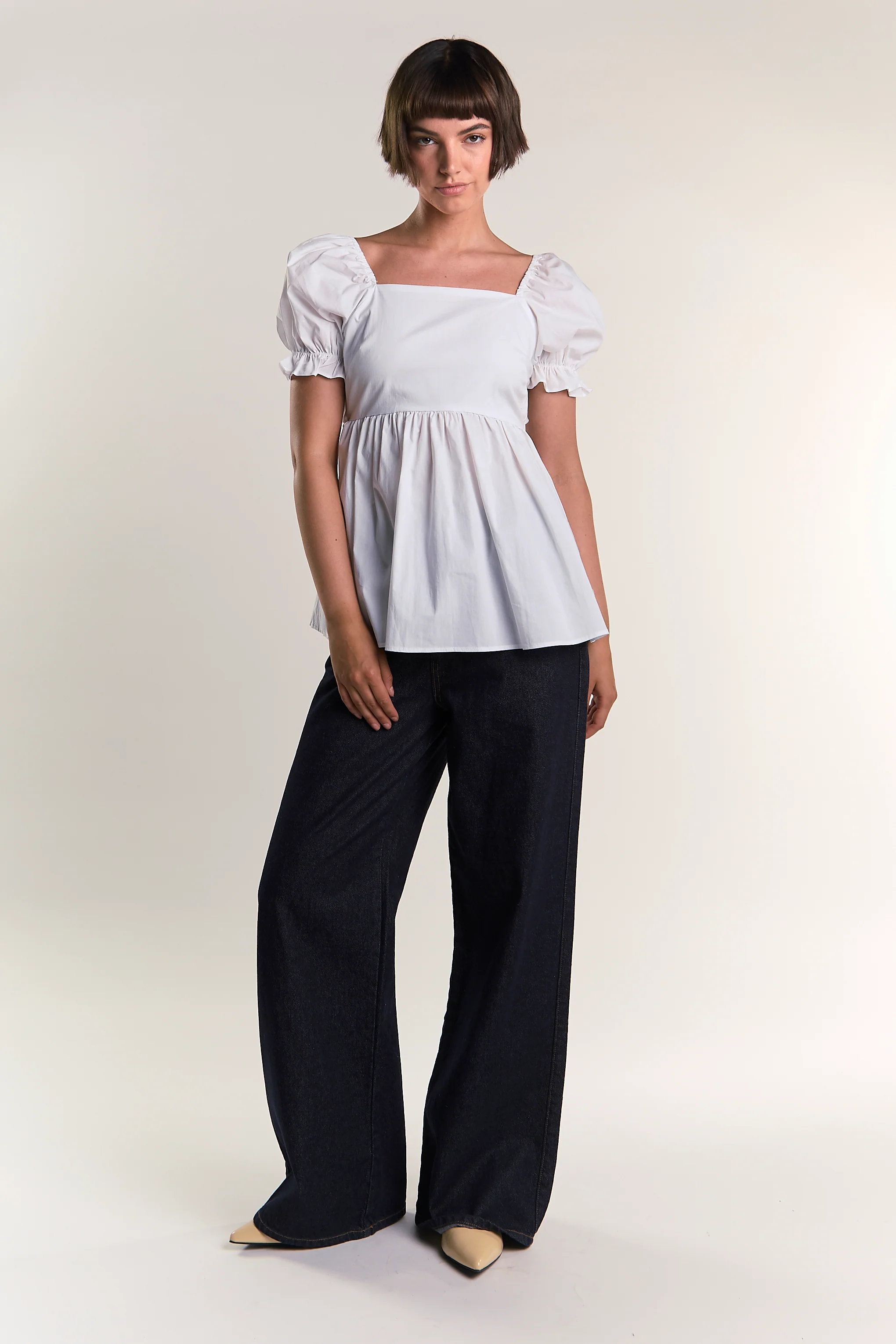 White Peplum Square-Neck-top