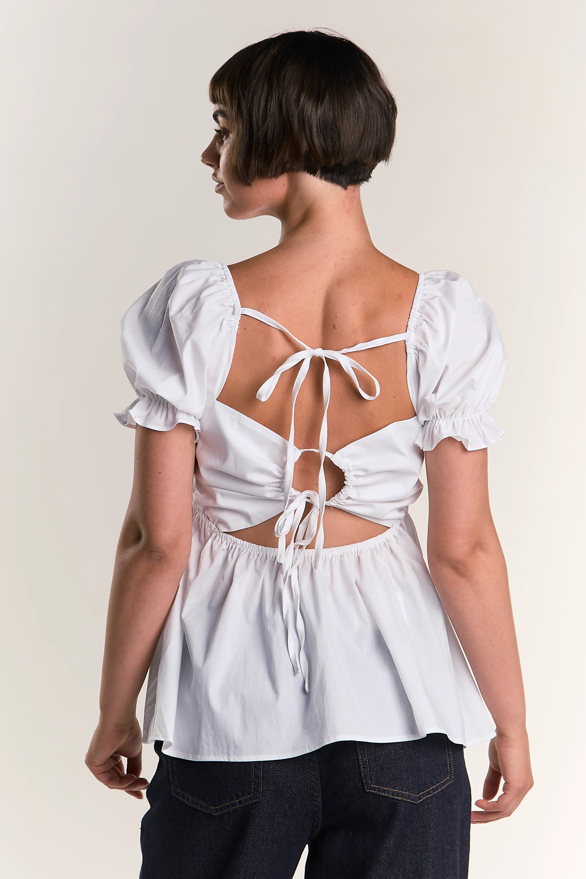 White Peplum Square-Neck-top - Image 2