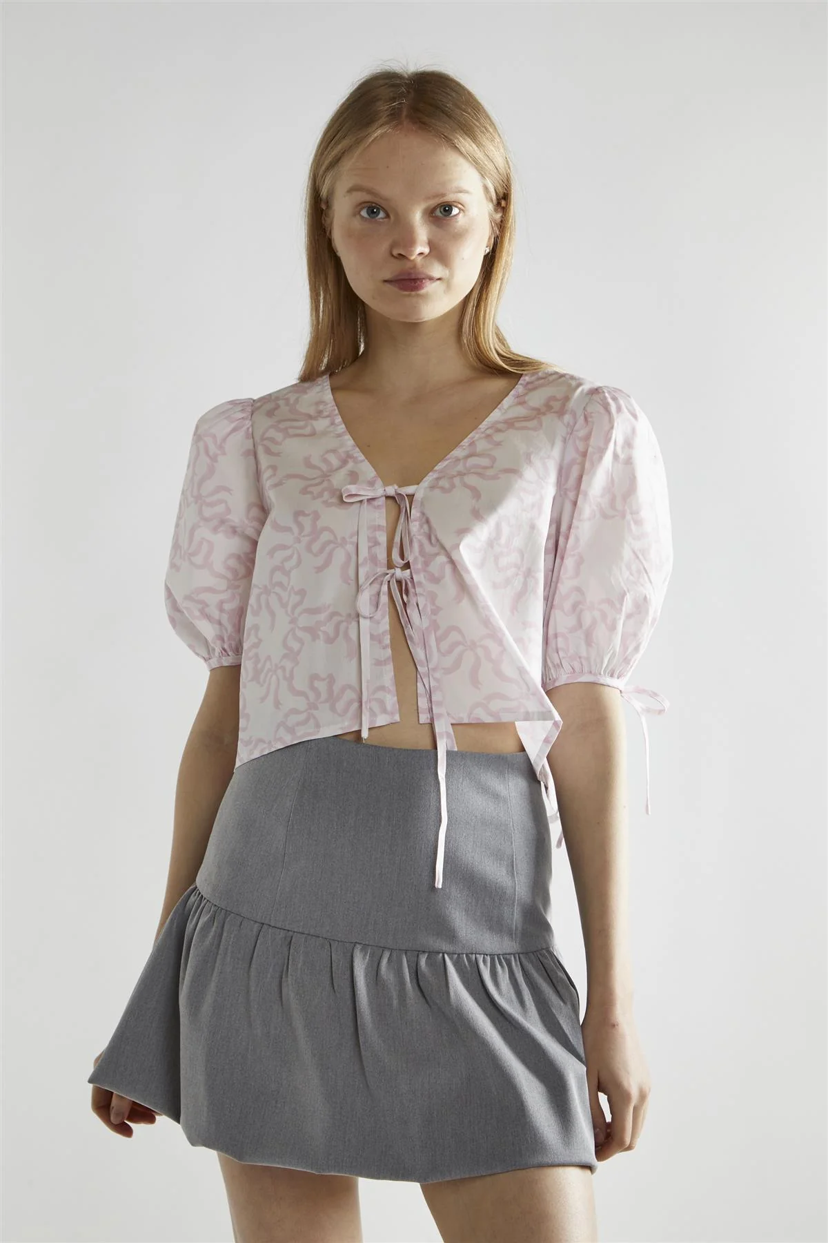 White-Pink Bow Tie-Front Top - Image 3
