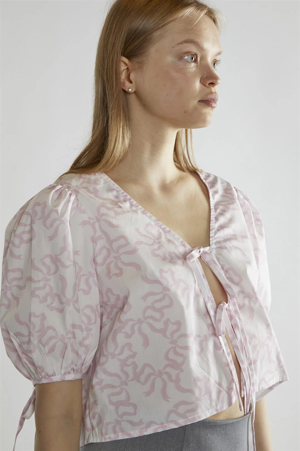 White-Pink Bow Tie-Front Top - Image 4