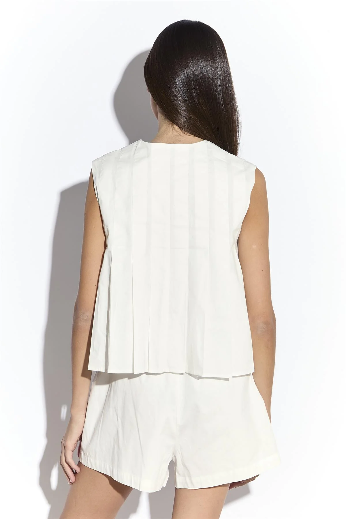 White Pleated Tie Front Blouse - Image 4