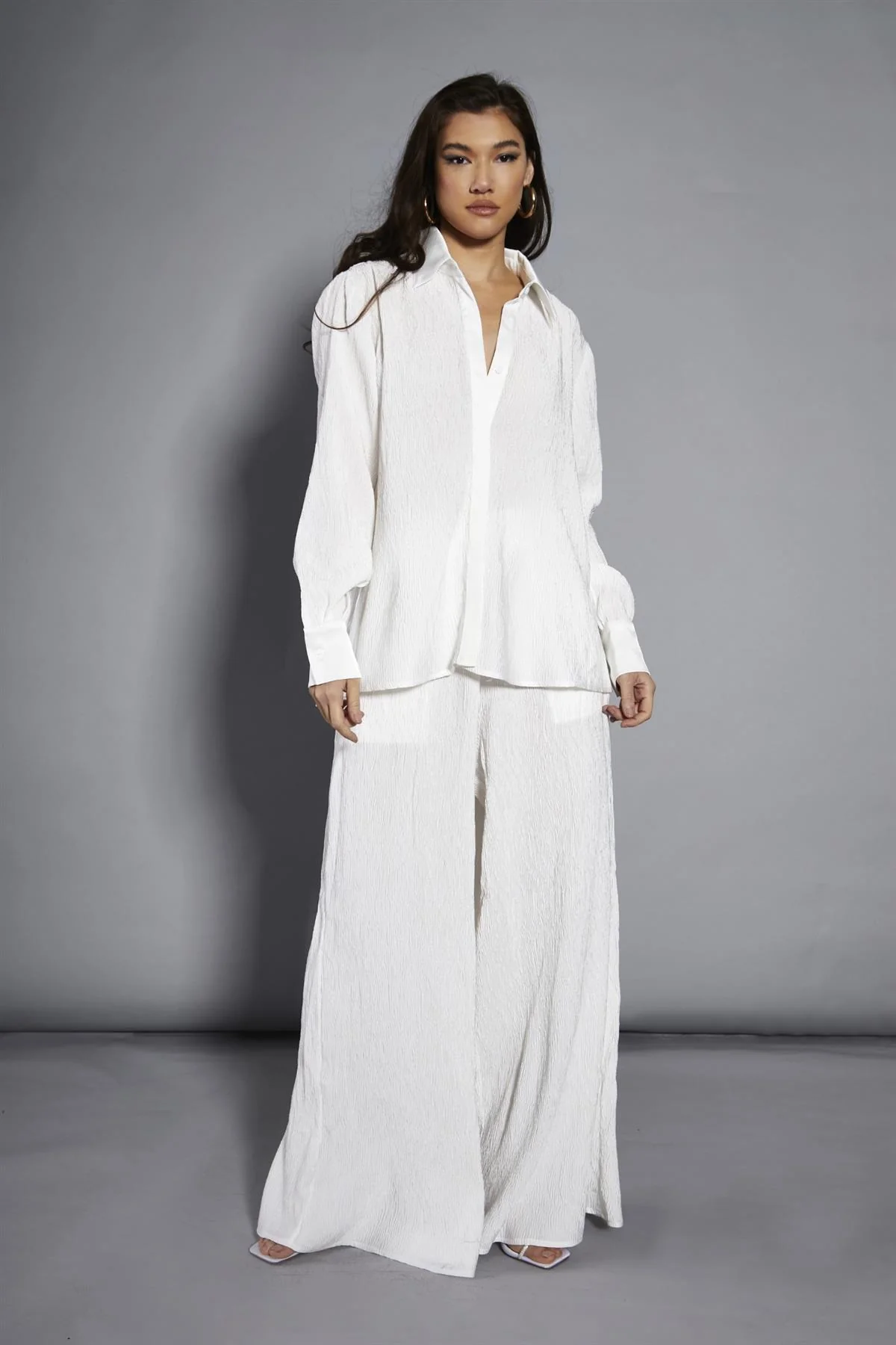 White-Plisse Oversized Shirt