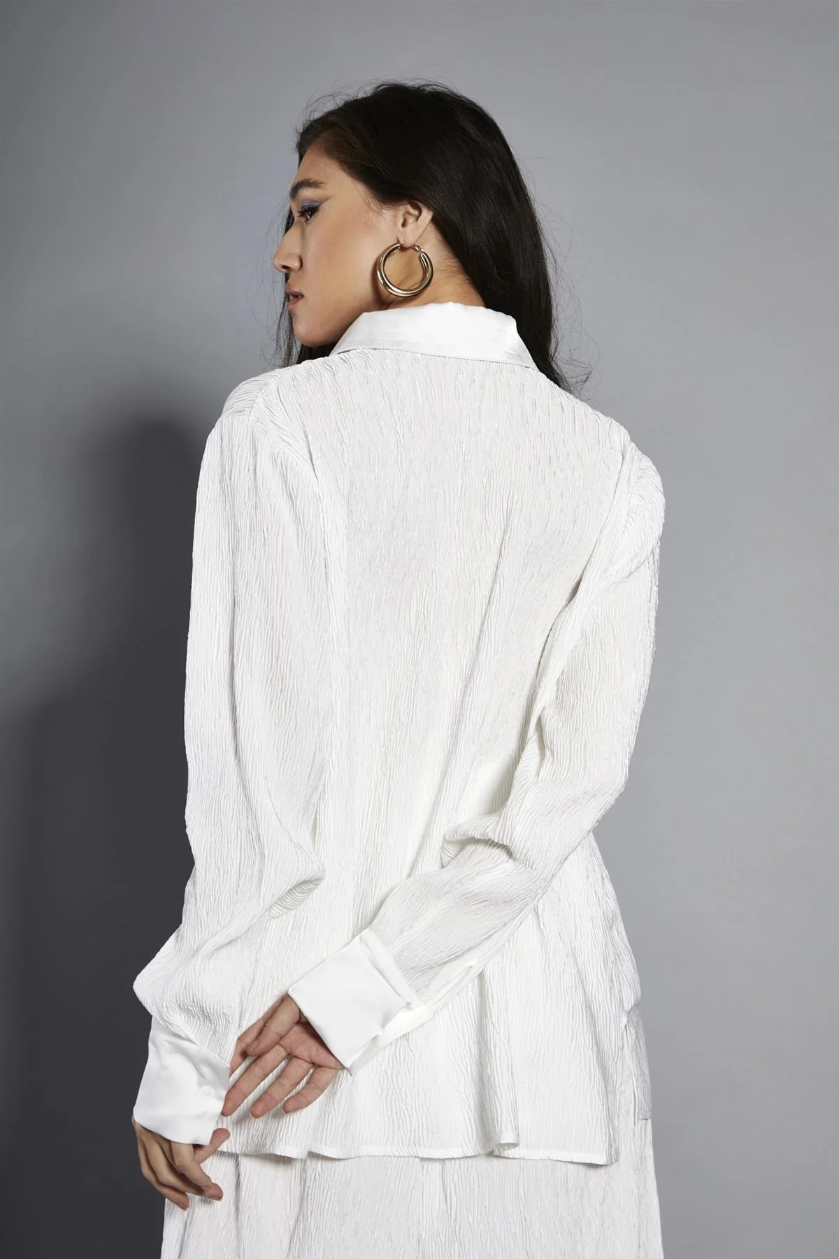 White-Plisse Oversized Shirt - Image 2