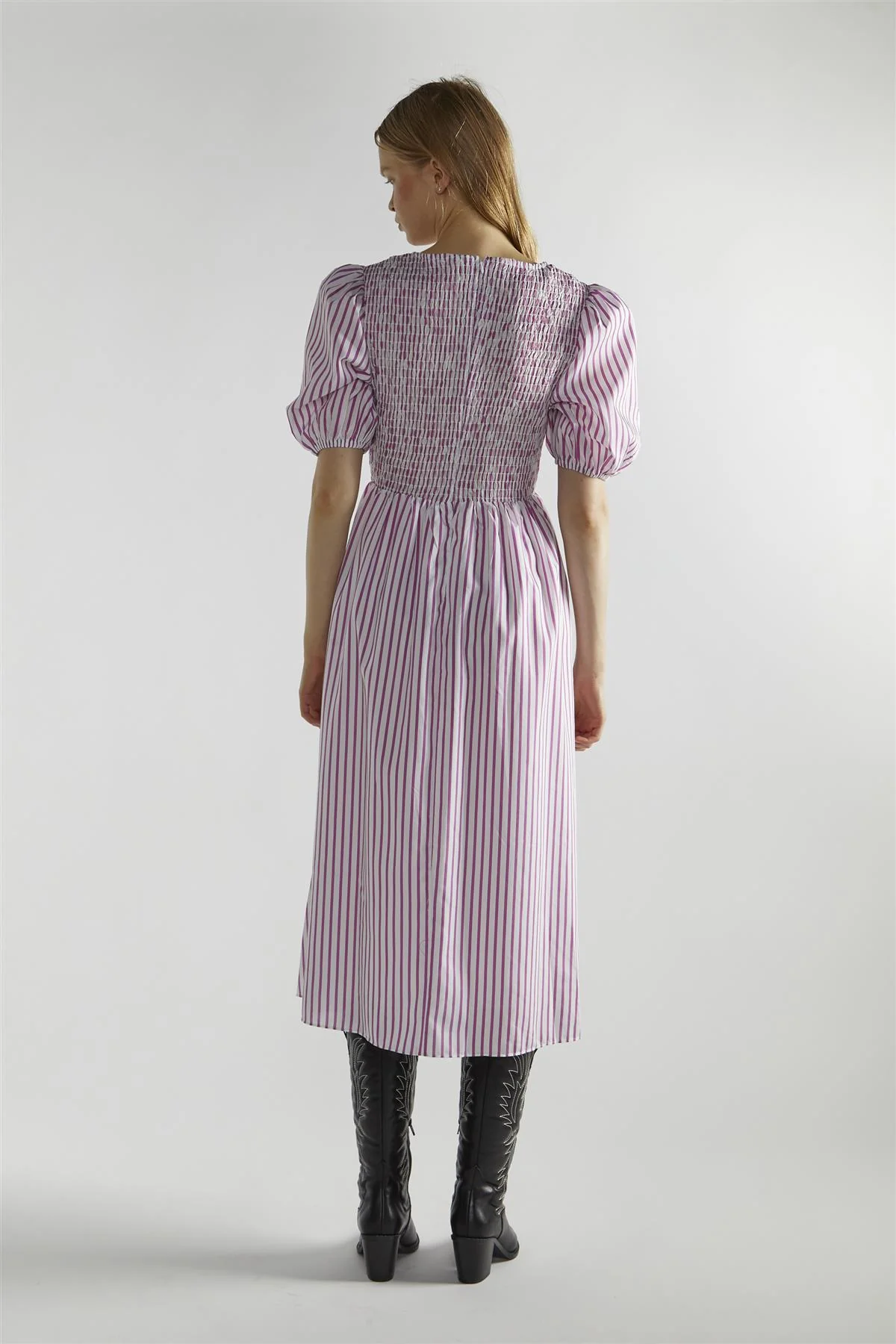 White-Purple-Stripe Tie-Front Midi-Dresses - Image 2