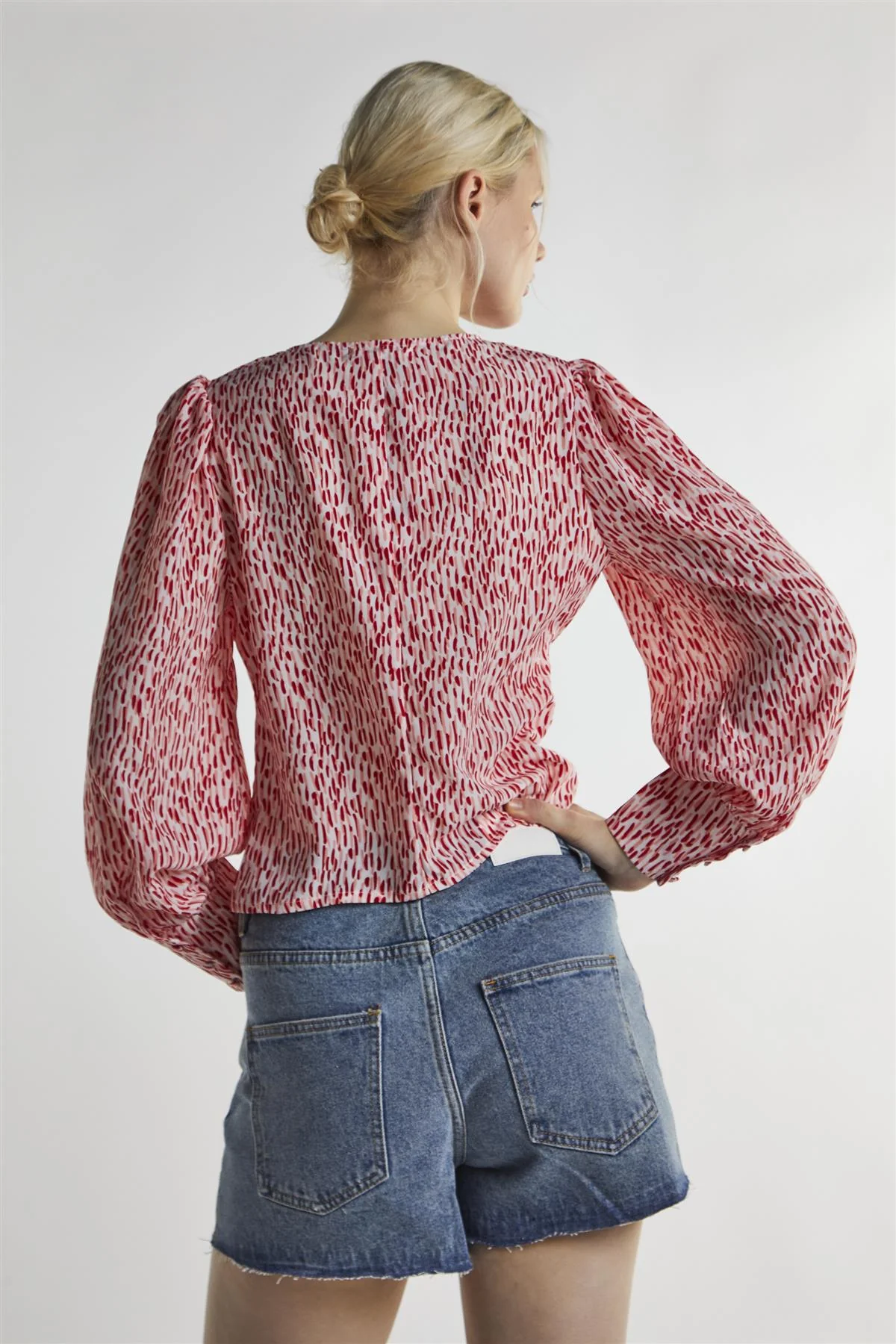 White Red Print Long Sleeve-Top - Image 2