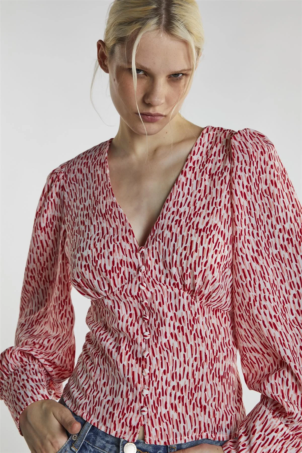 White Red Print Long Sleeve-Top - Image 4