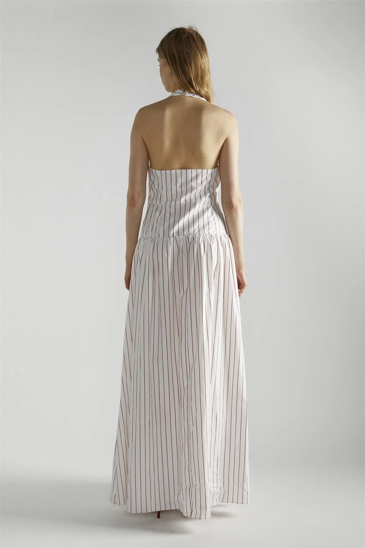 White Red Stripe Halter-Neck Maxi-Dress - Image 2