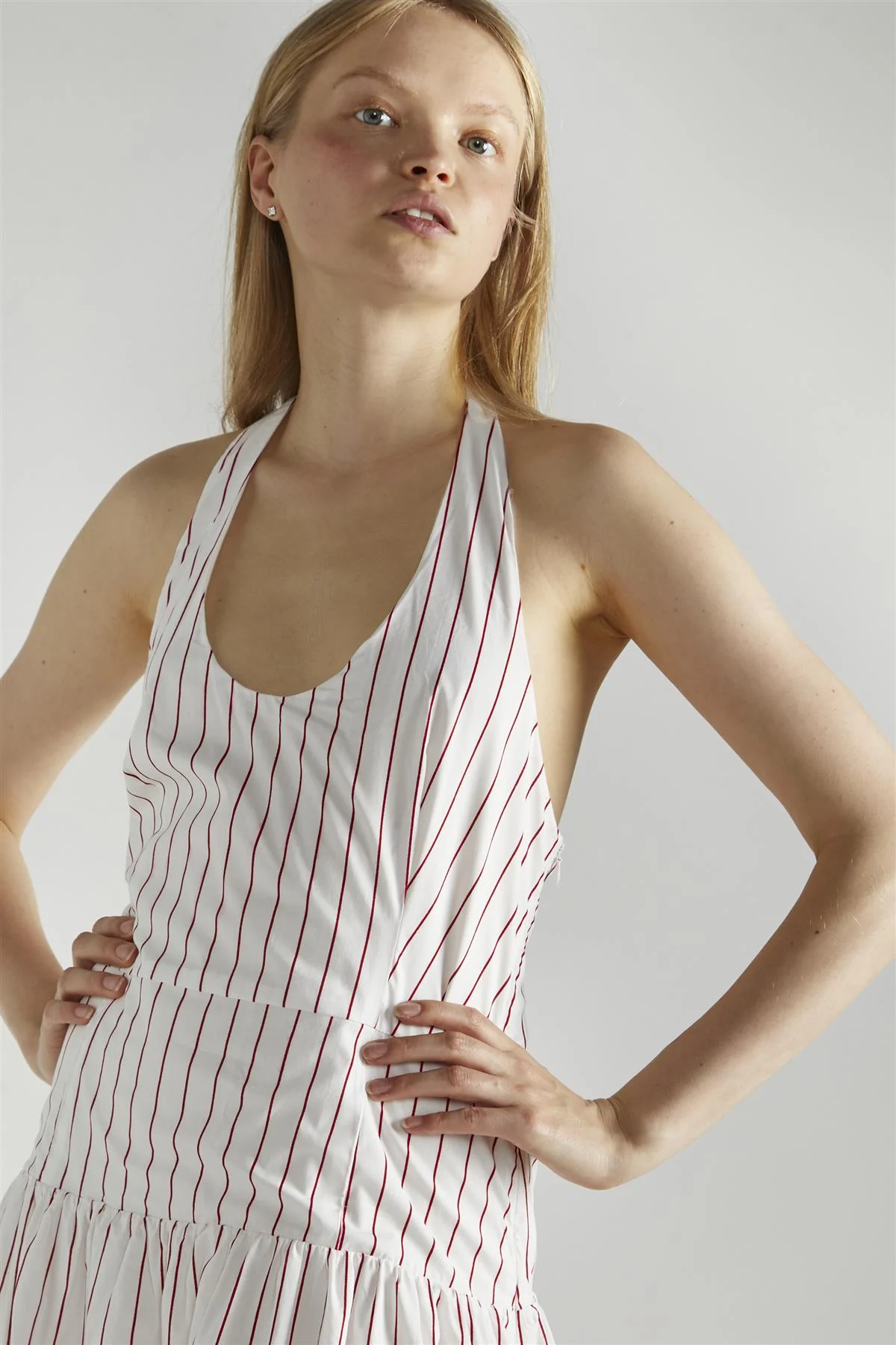 White Red Stripe Halter-Neck Maxi-Dress - Image 4