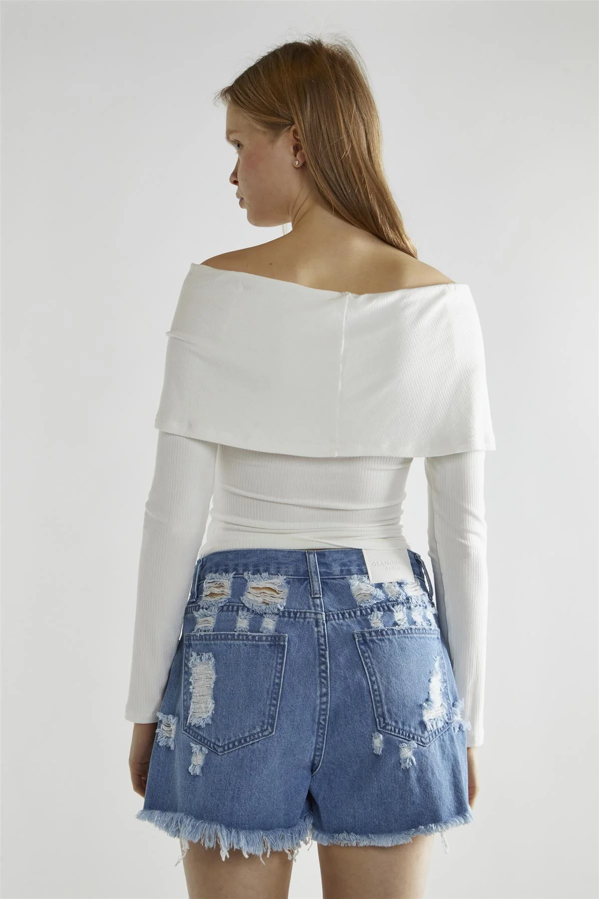 White-Rib Bardot Long-Sleeve Top - Image 2