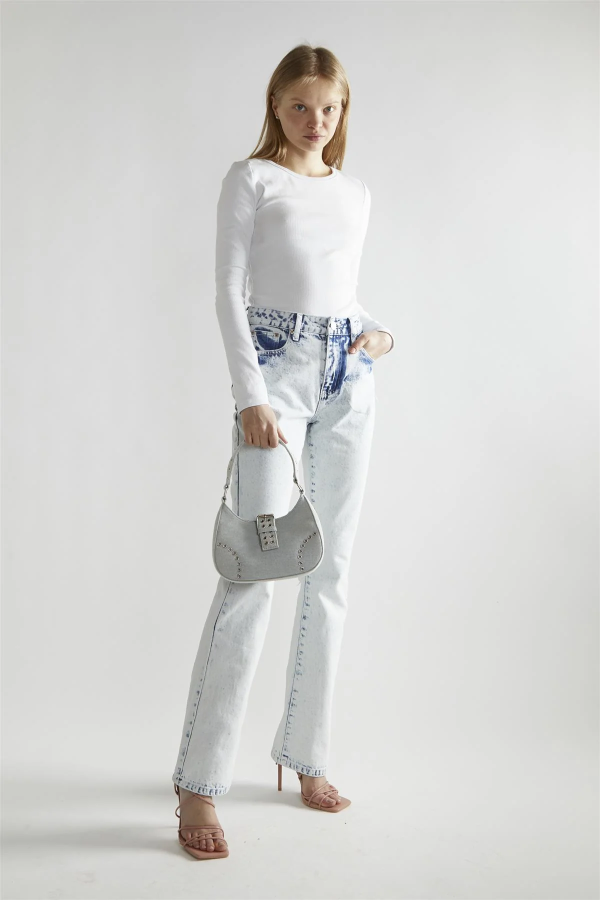 White-Rib Crew-Neck Long-Sleeve Top