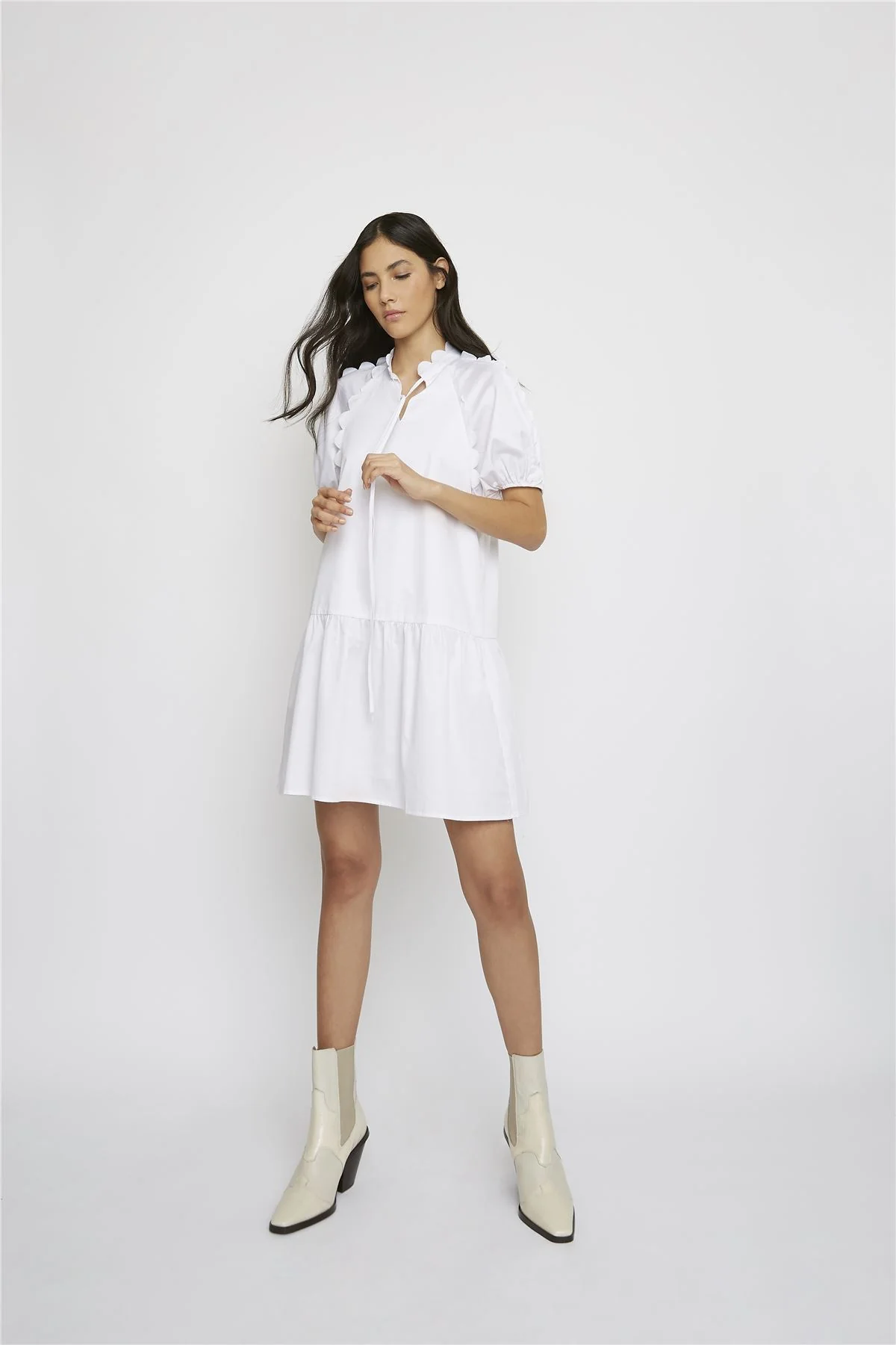 White Scalloped Trim Smock Dress - Image 5