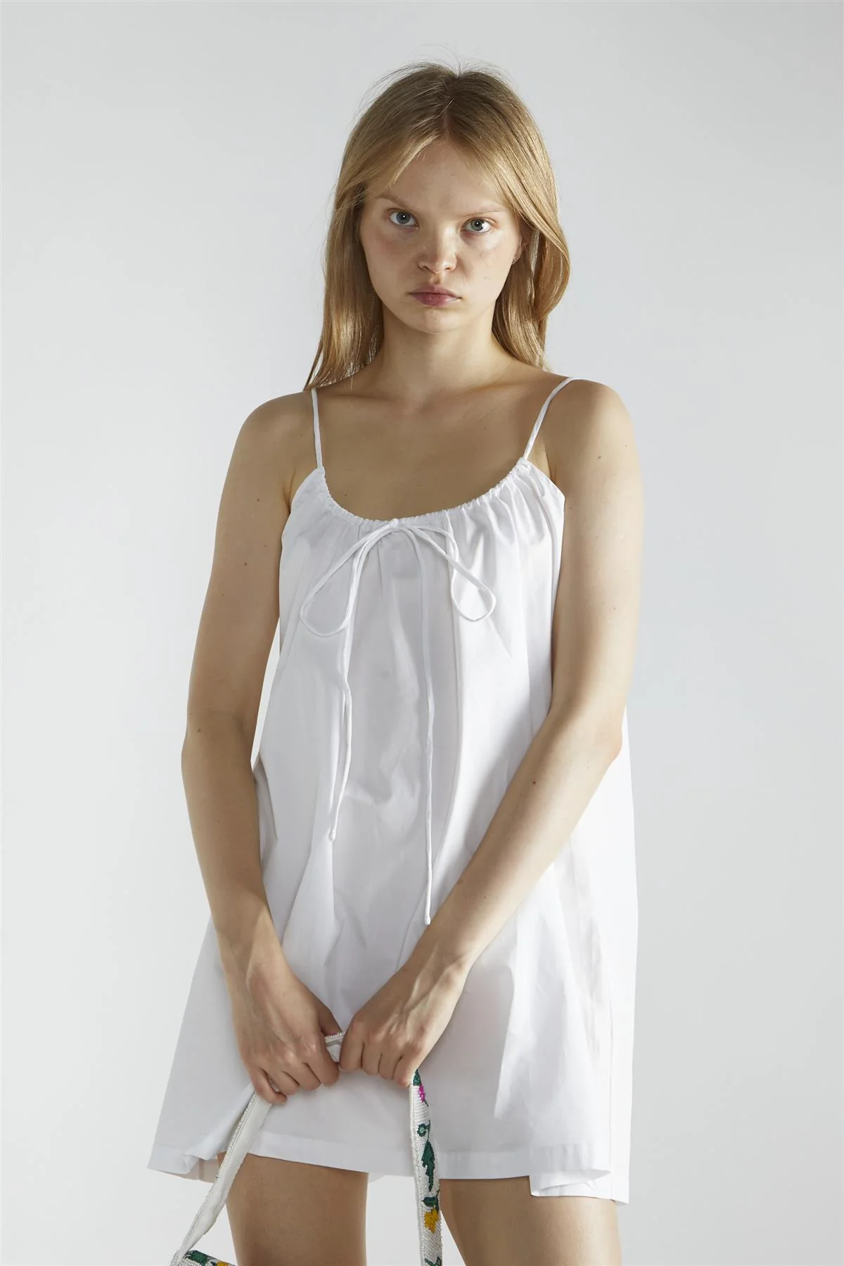 White Scoop-Neck Tie Detailing Mini-Dress - Image 3