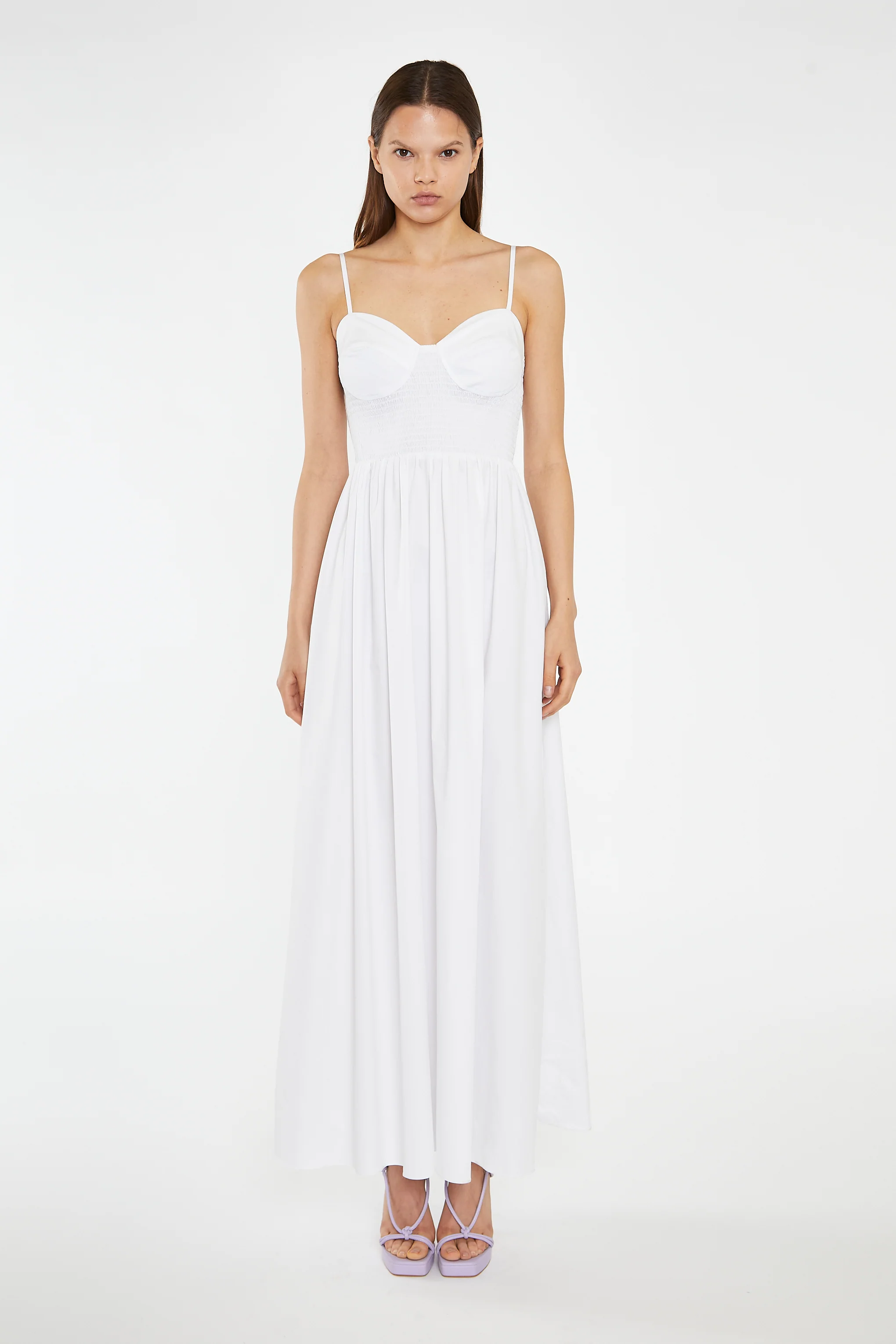 White Shirred Bodice Maxi-Dress