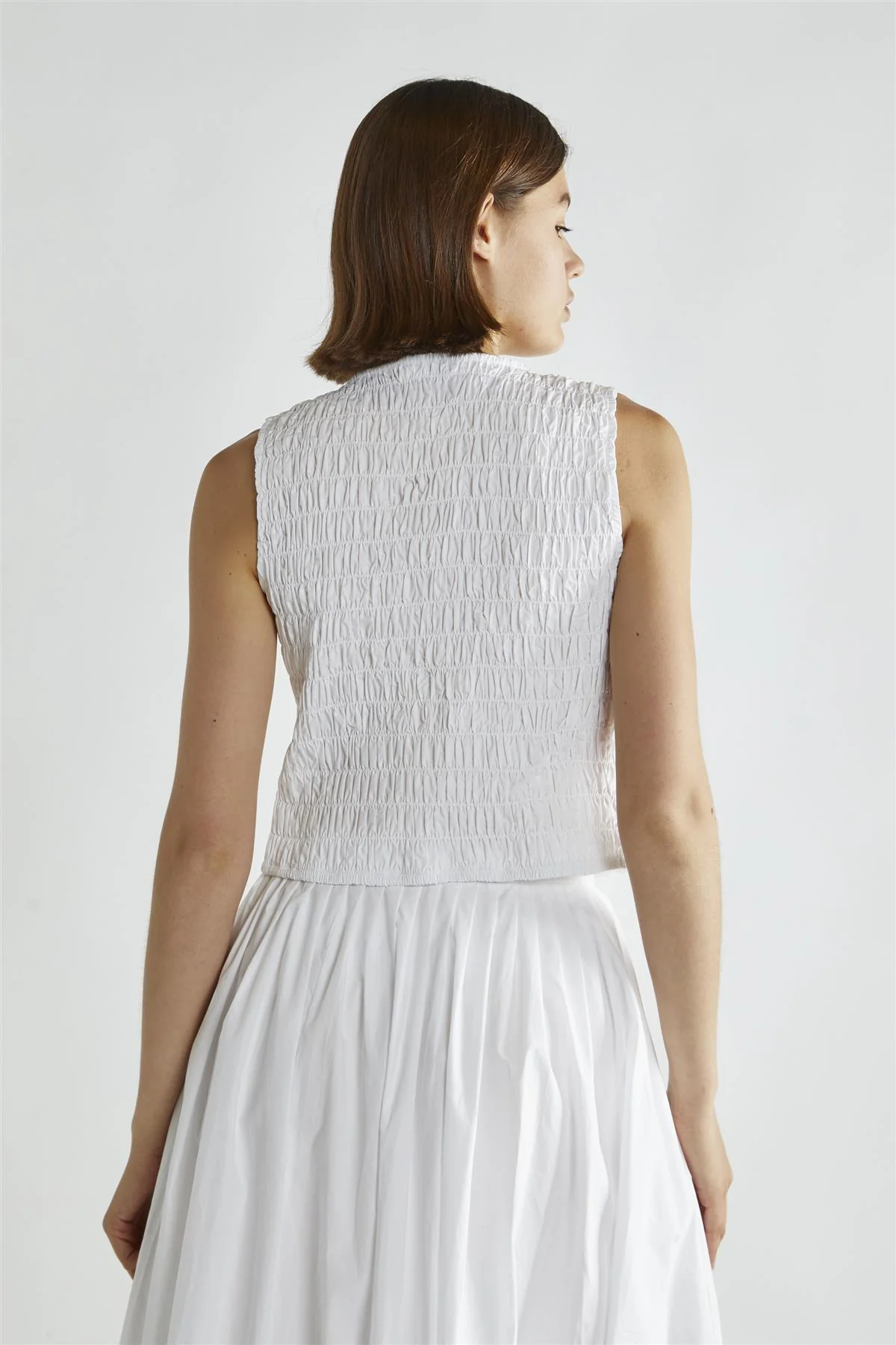 White Shirred Tie-Front Top - Image 2