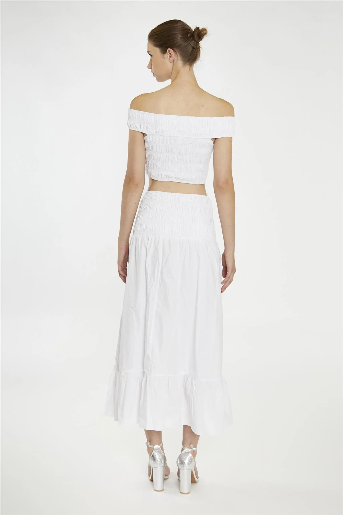 White Shirred-Waist Maxi-Skirt - Image 2