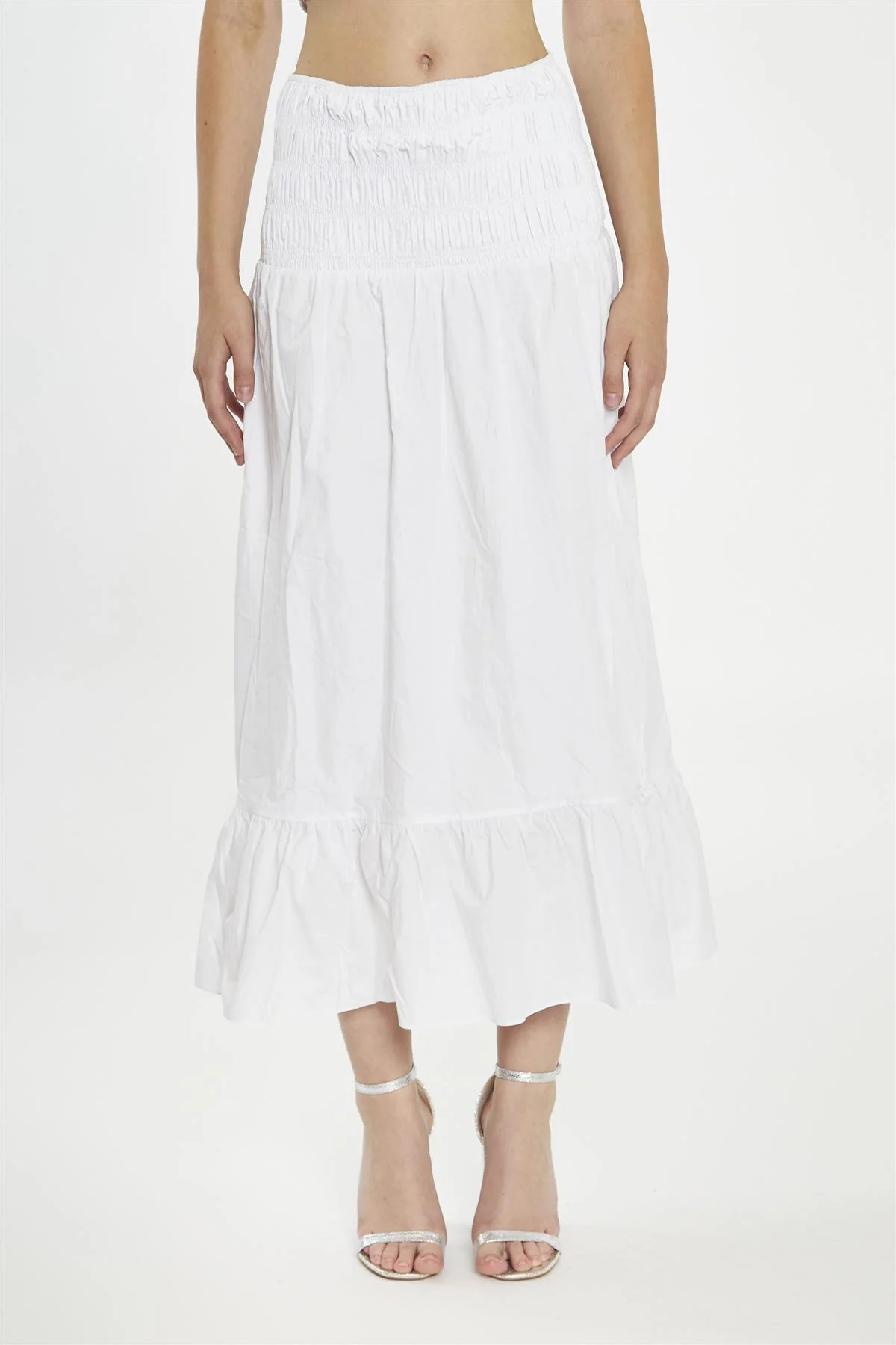 White Shirred-Waist Maxi-Skirt - Image 3