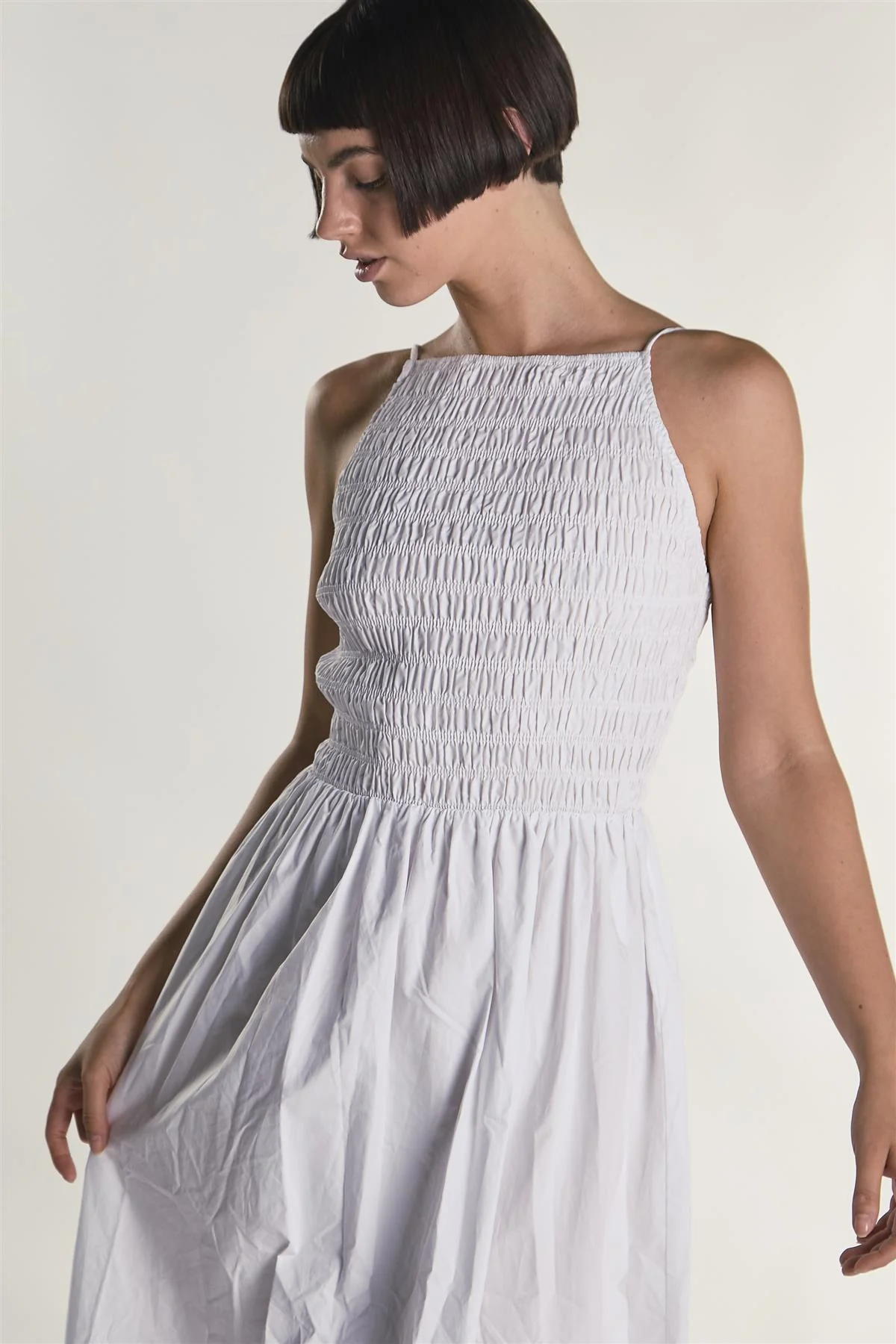 White Shirring Body Boat Neck Maxi Dress - Image 4