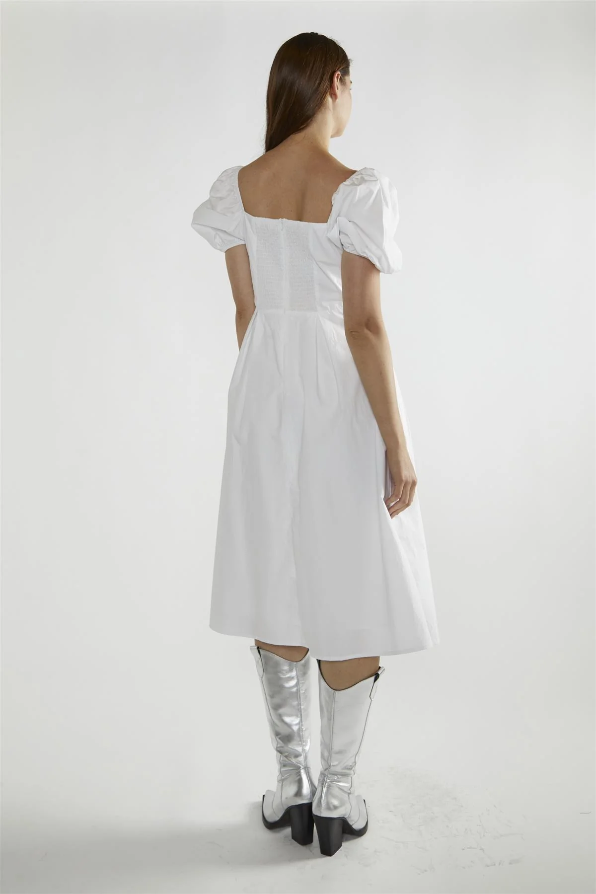White Square-Neck Midi-Dress - Image 2