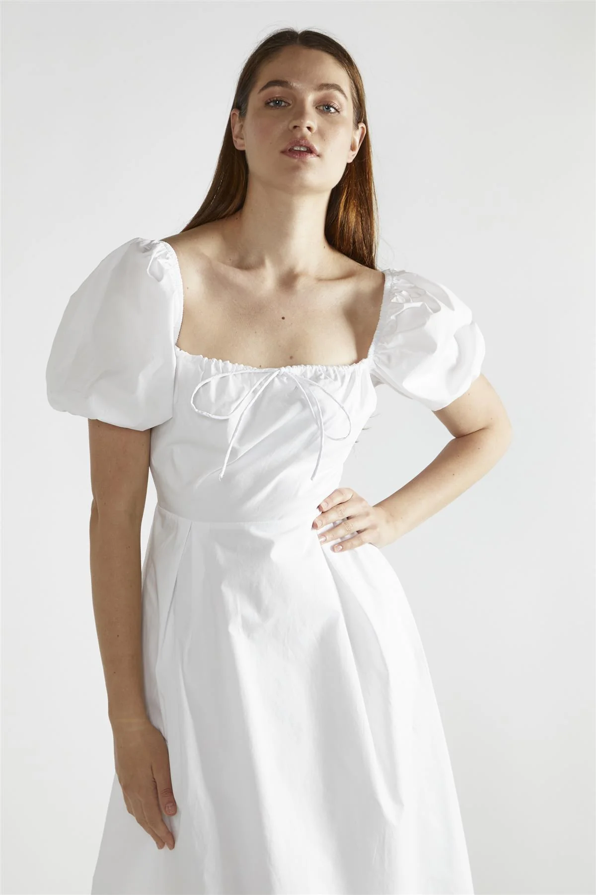 White Square-Neck Midi-Dress - Image 3