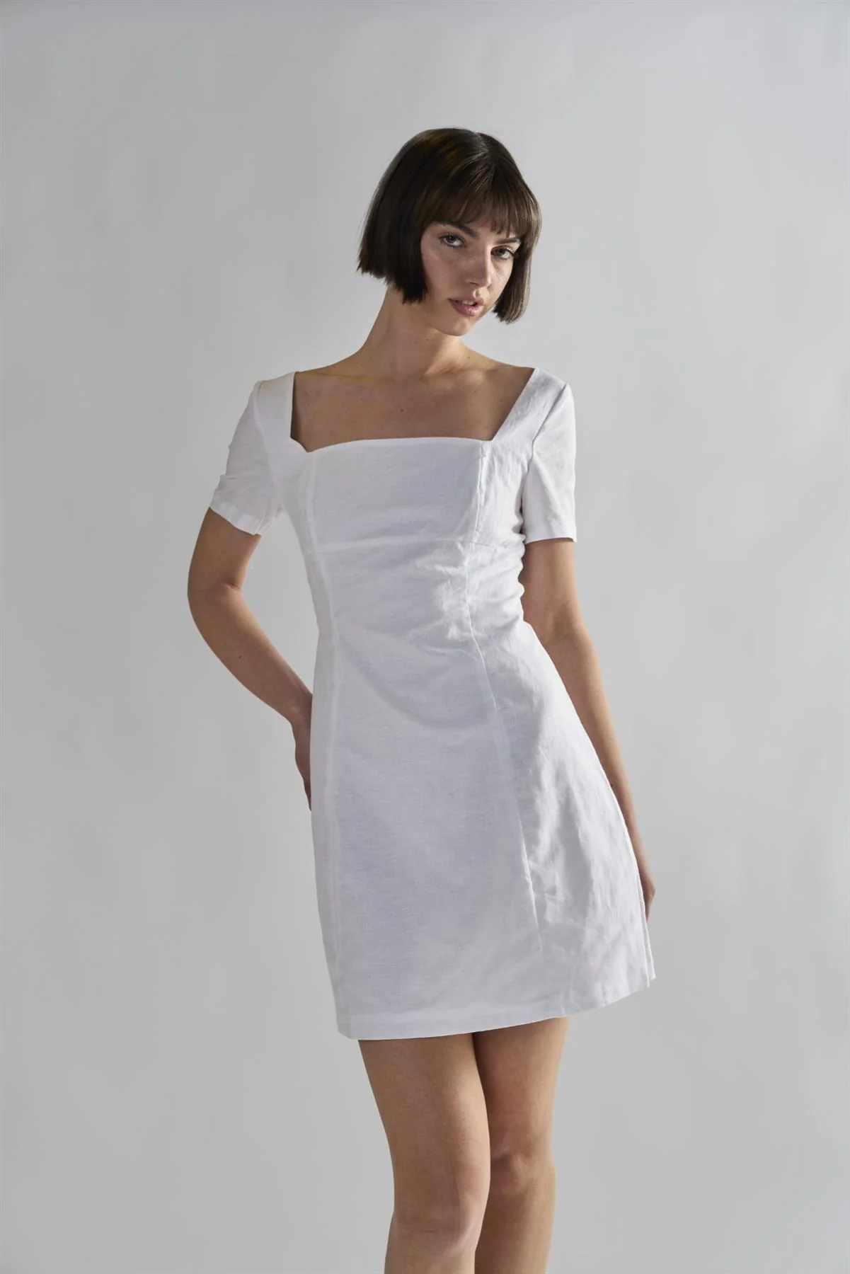 White Square-Neck-Mini-Dresses - Image 3