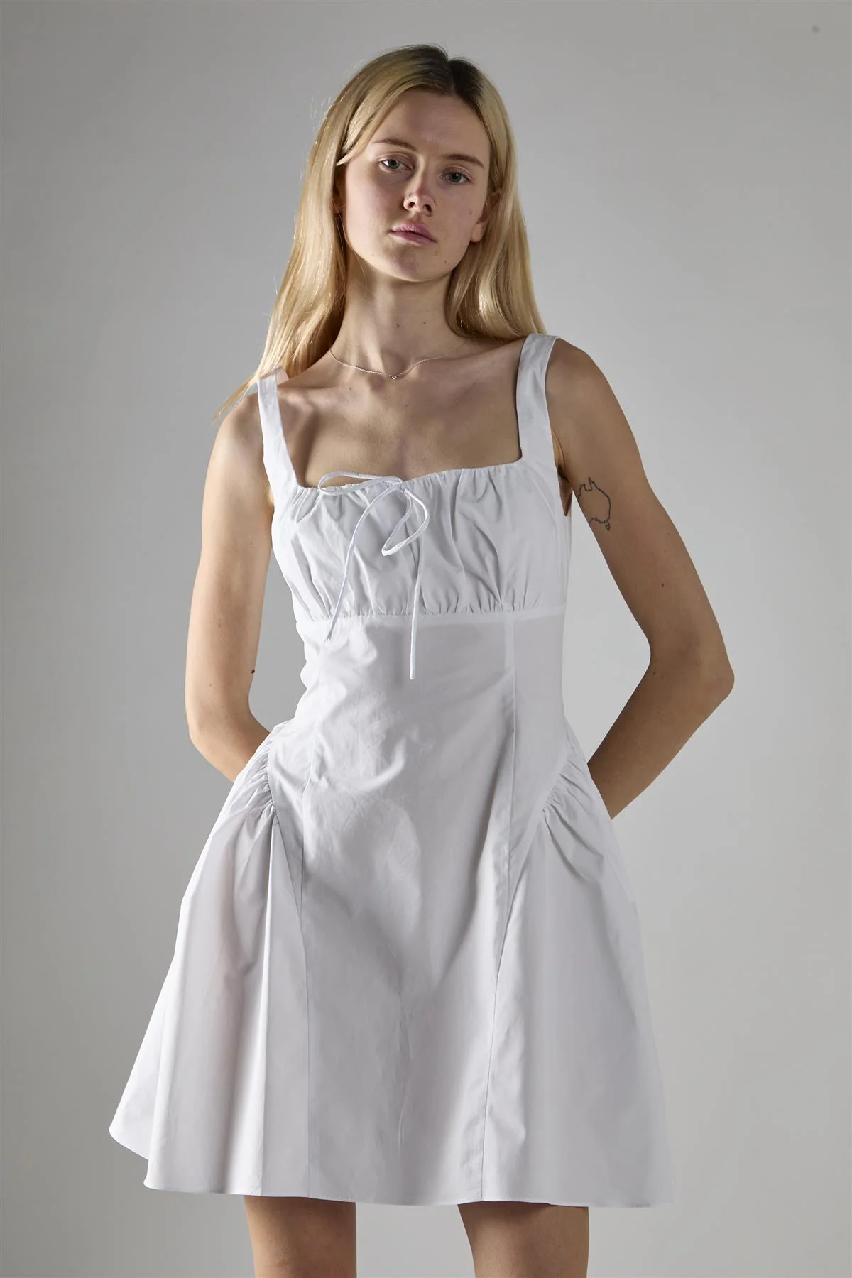 White Square Neckline Mini-Dress - Image 3