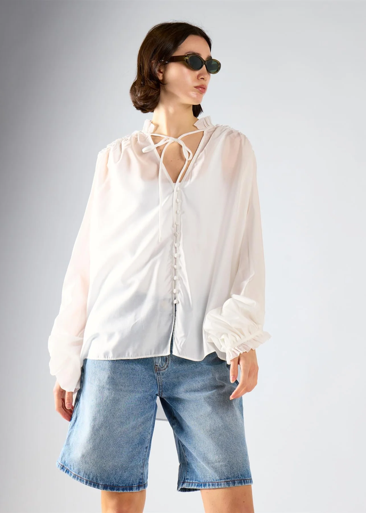 White Tie Chiffon Blouse - Image 3
