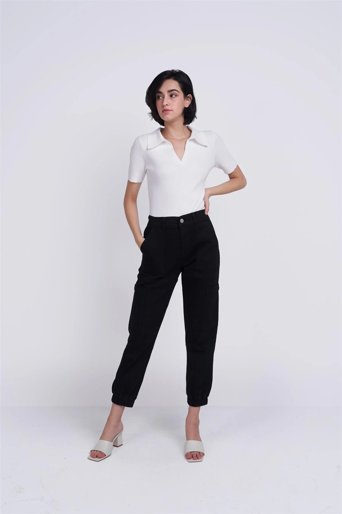 White V-Neck Collar Bodysuit - Image 2
