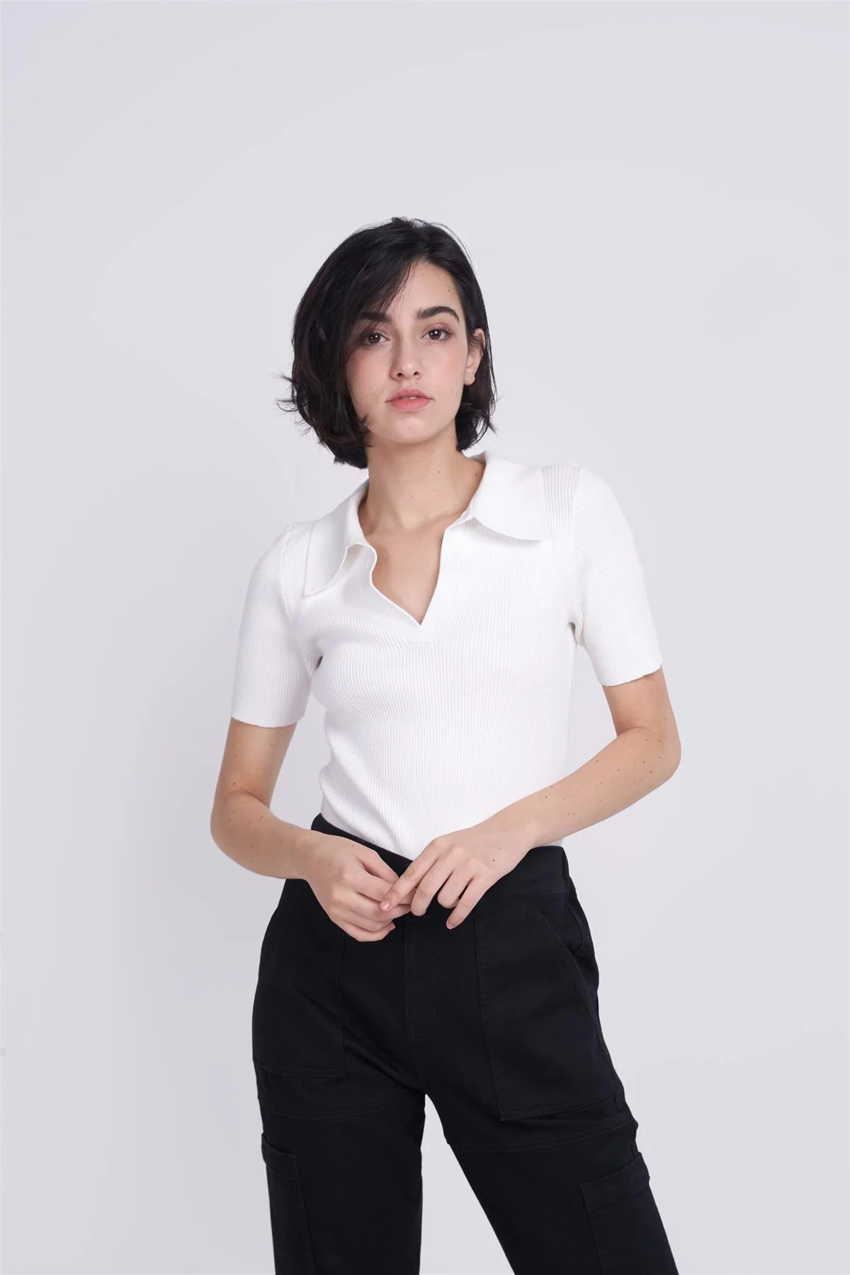 White V-Neck Collar Bodysuit - Image 4