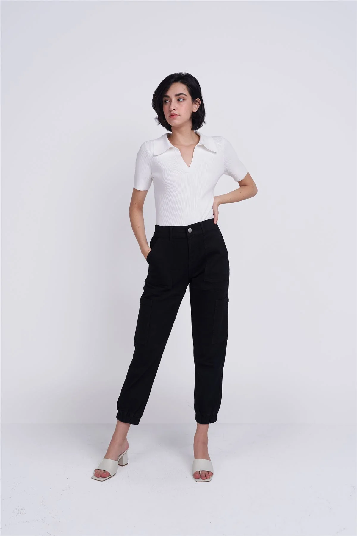 White V-Neck Collar Bodysuit - Image 7