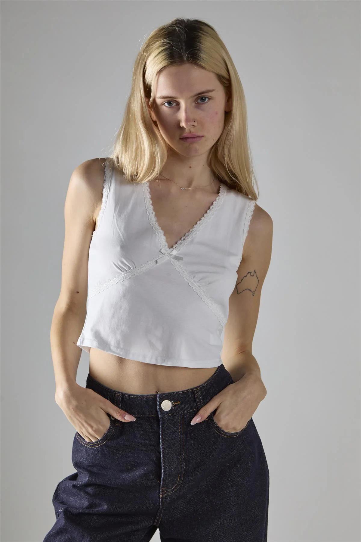 White V-Neck Crop-Top - Image 3