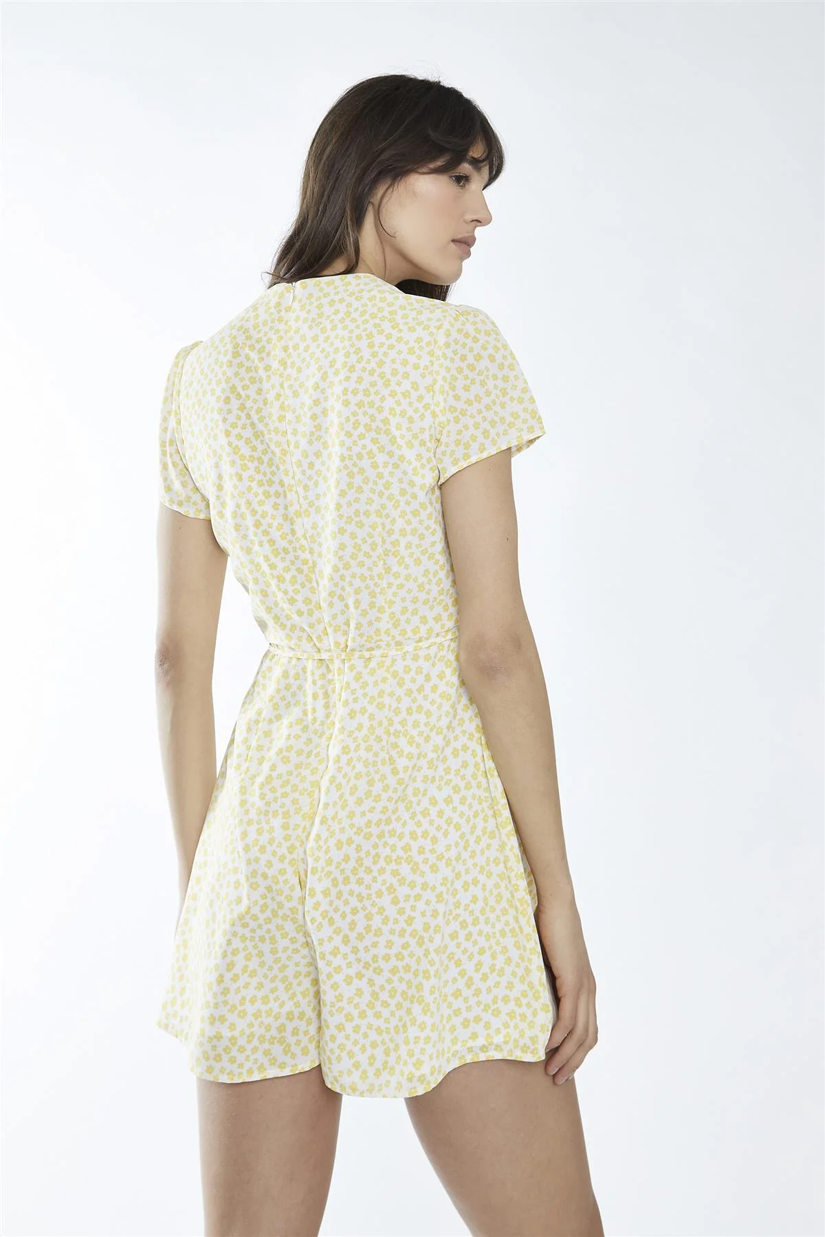 White-Yellow Ditsy V-Neck -Playsuit - Image 3