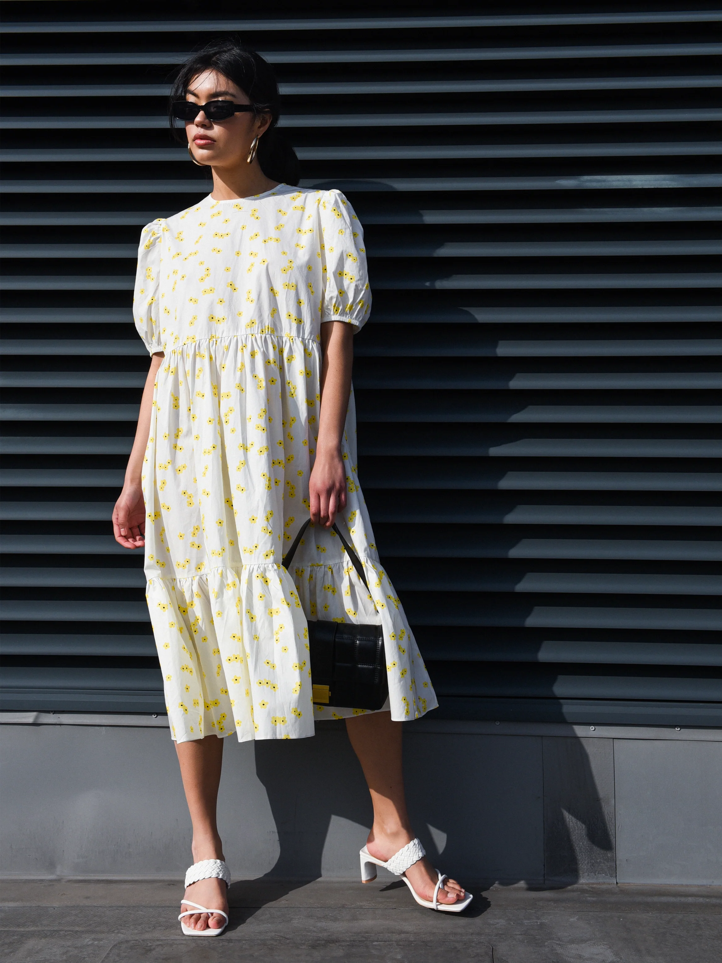 Glamorous White Yellow Flower Midi Dress - Image 4