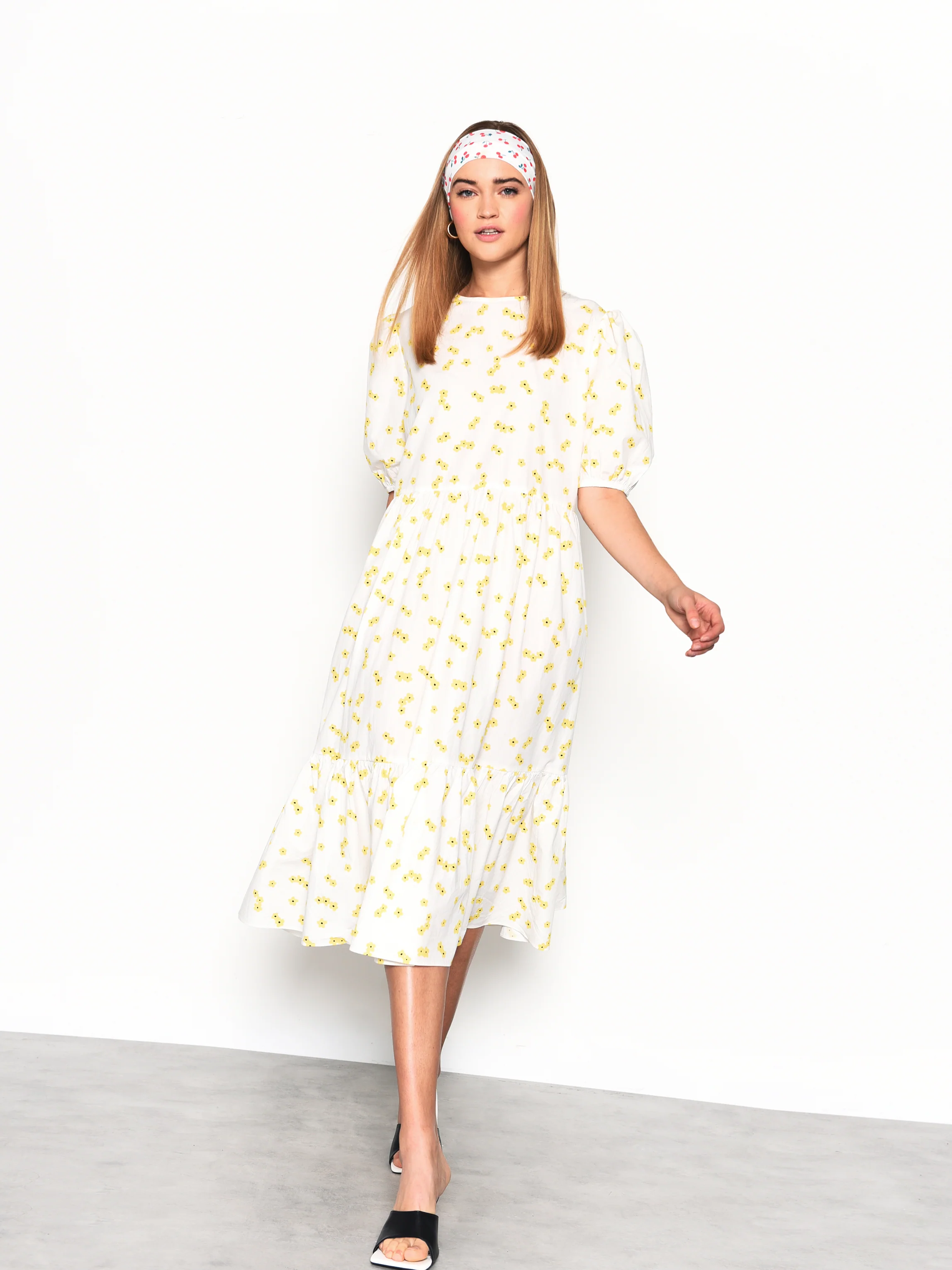 Glamorous White Yellow Flower Midi Dress - Image 5