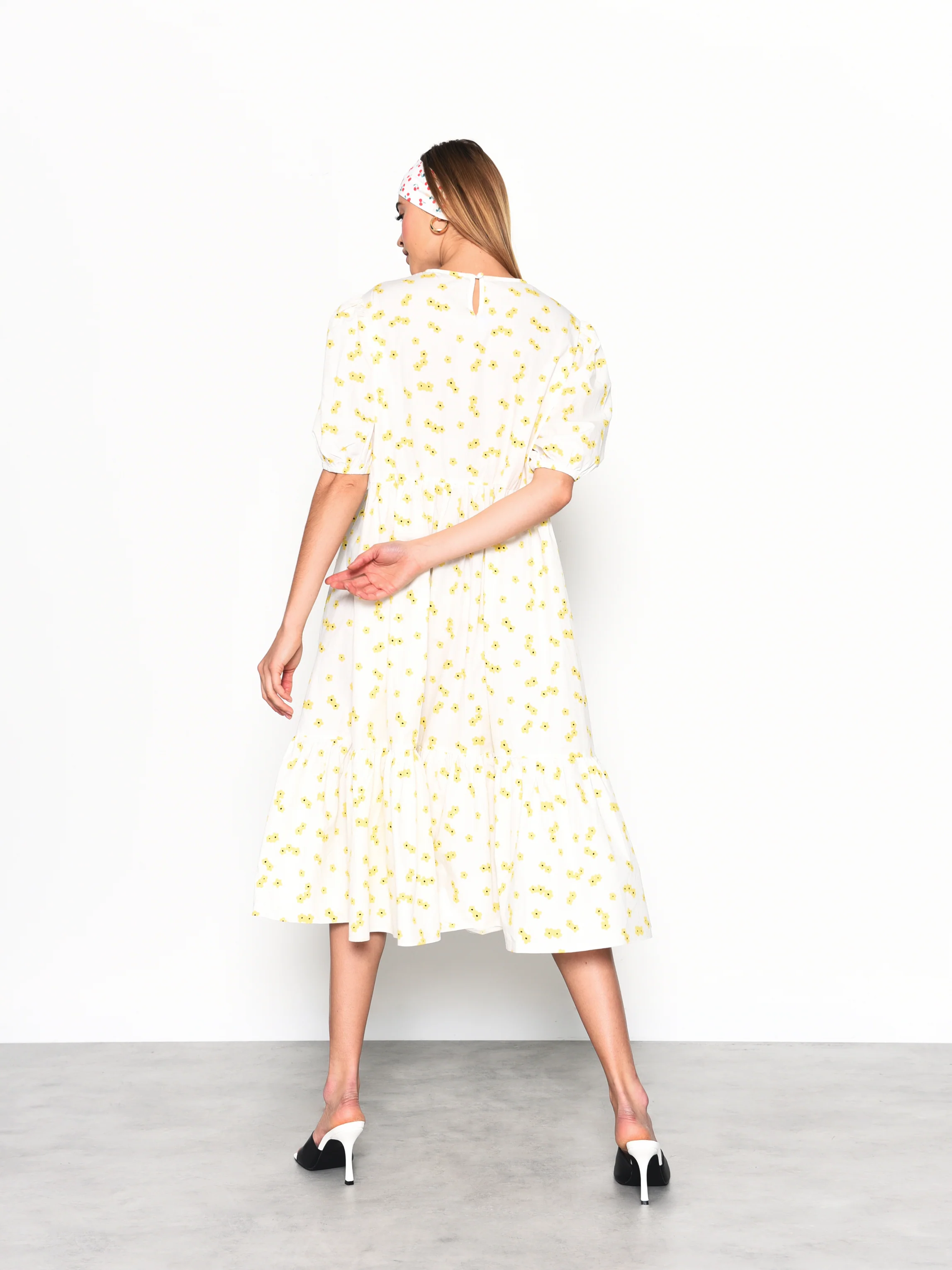 Glamorous White Yellow Flower Midi Dress - Image 6